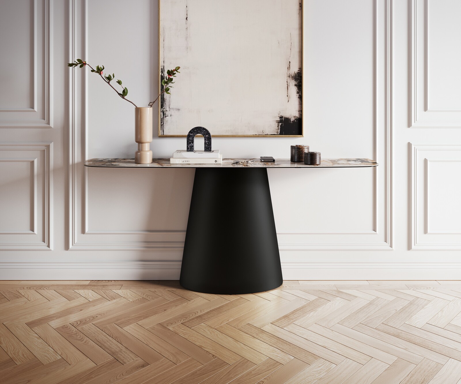 Consoletafel Edge Bootvorm 180x40 cm Keramiek Patagonia Poliert Conos Metaal Zwart 2