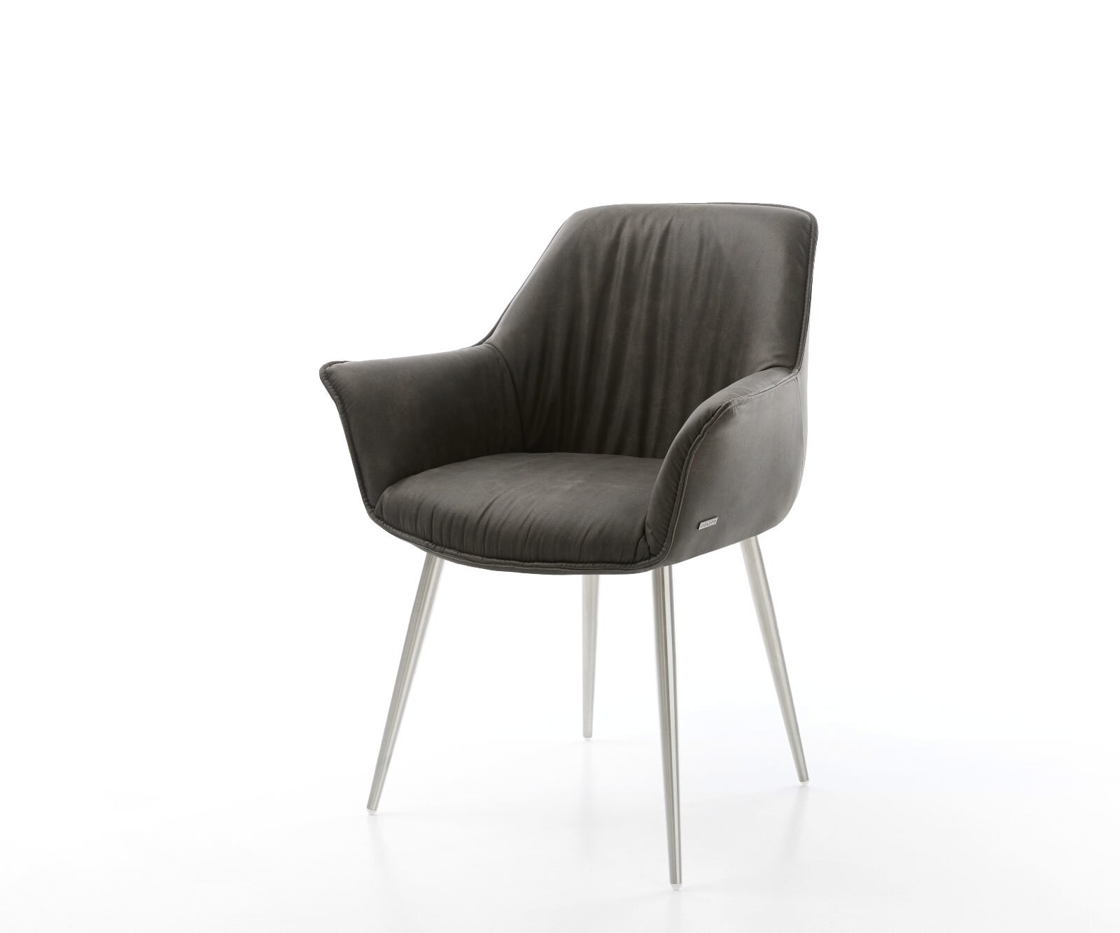 Eetkamerstoel Keila-Flex met armleuning microvelours antraciet vintage 4-poot conisch roestvrij staal 1