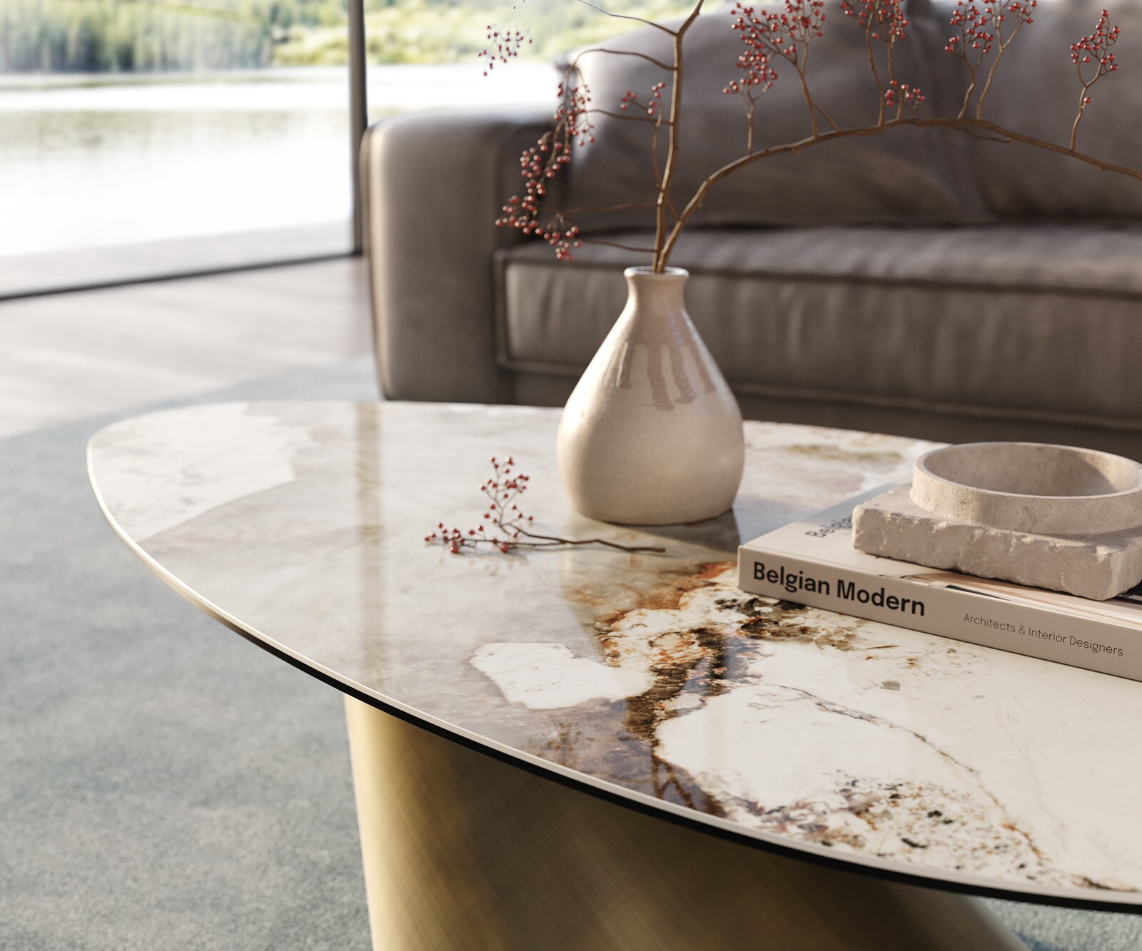 Salontafel Edge Organisch 140x76 cm keramiek Minas Melange Conis metallic goud 5