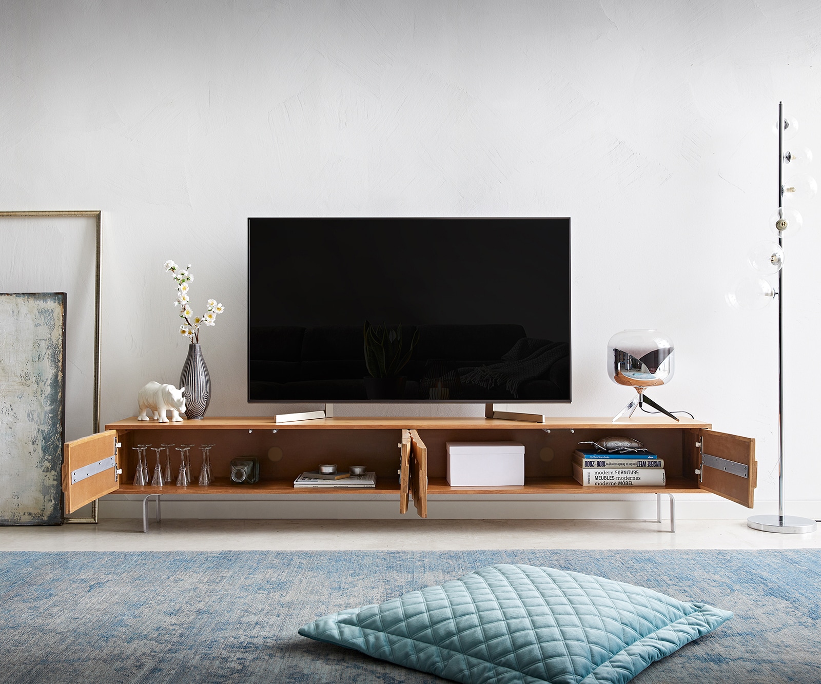 Tv-meubel Fevo 220 cm acacia natuur 4 deuren zwevend 6