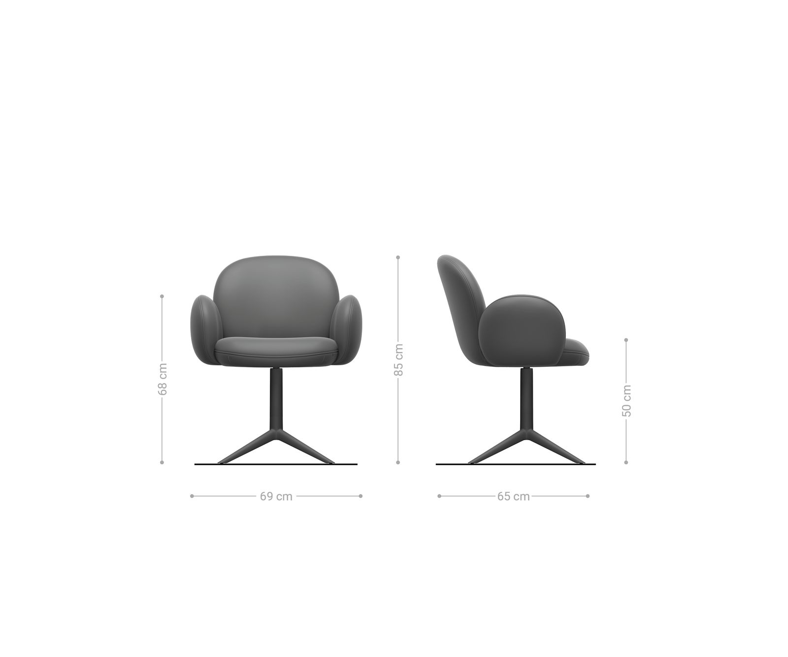 Draaistoel Nube-Flex met armleuning zachte stof met structuur grijs kruispoot grafiet 360° draaibaar rocker-functie pocketveer kern 6