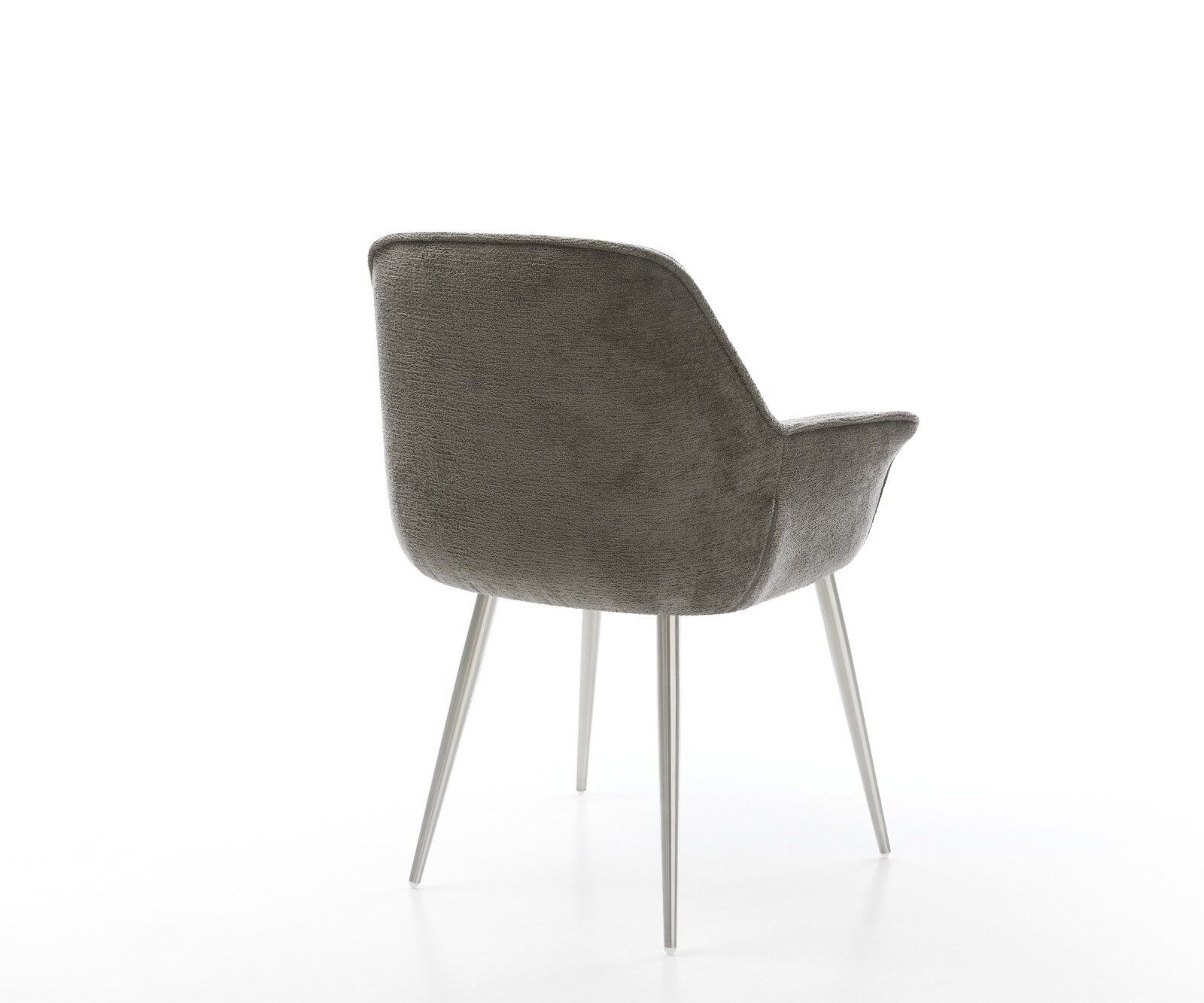 Eetkamerstoel Keila-Flex met armleuning bouclé zacht mud 4-poot conisch roestvrij staal 4