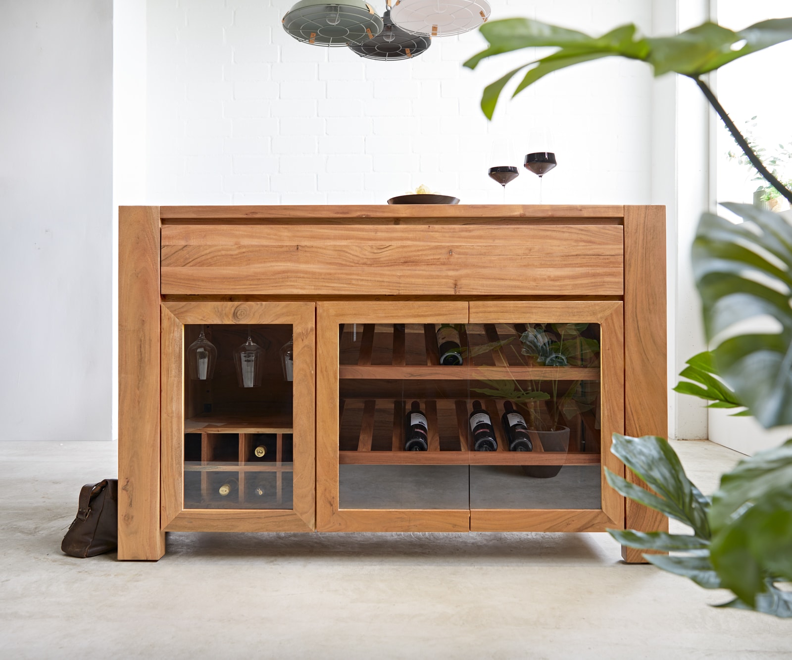 Barkast Hedora 160x75 cm acacia natuur met verlichting 4 Barkast Hedora 160x75 cm acacia natuur met verlichting 4