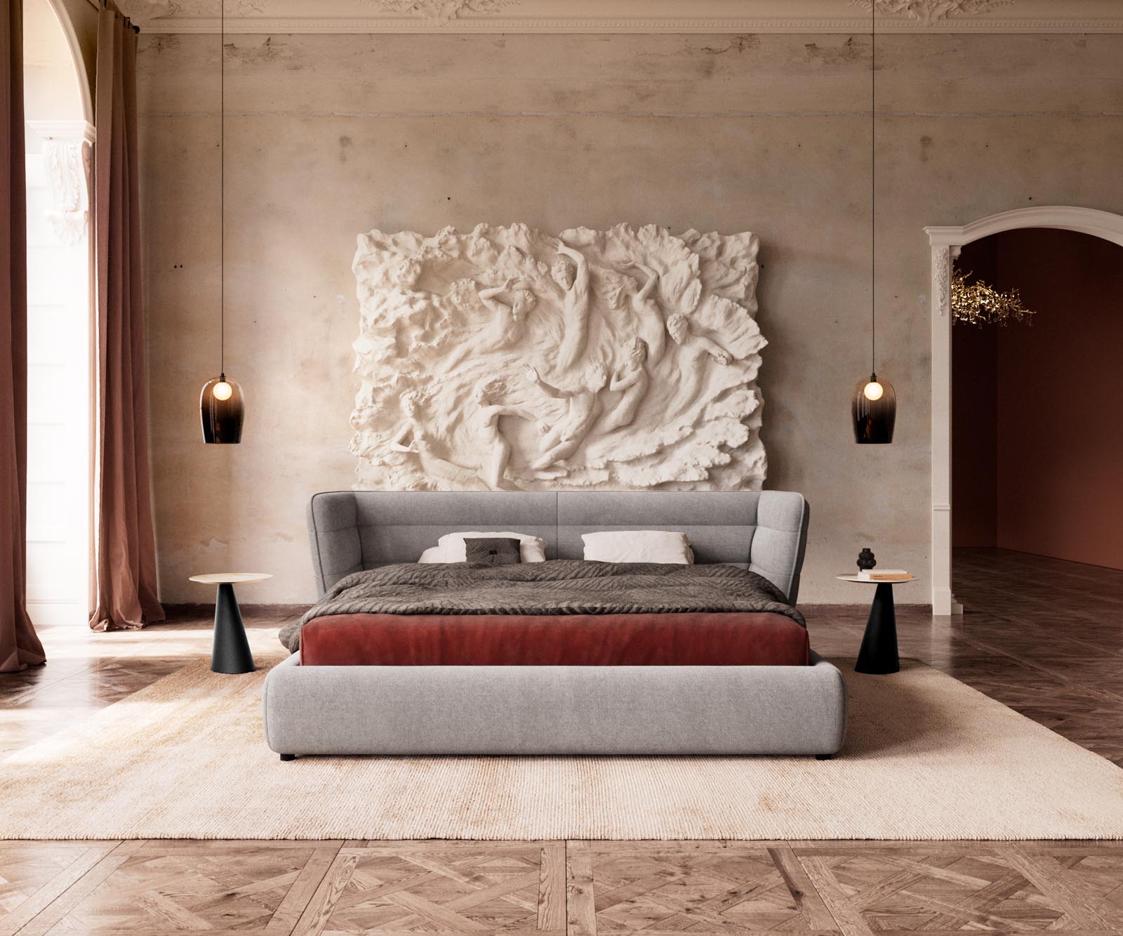 Gestoffeerd-bed Simea 180x200 cm microvezel grijs 1