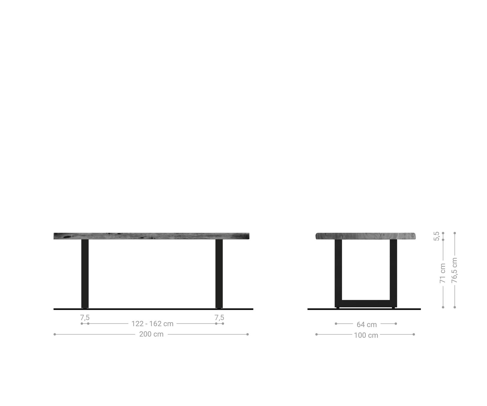 Eettafel Edge 200x100 XL acacia natuur roestvrijstaal breed Live-Edge 5