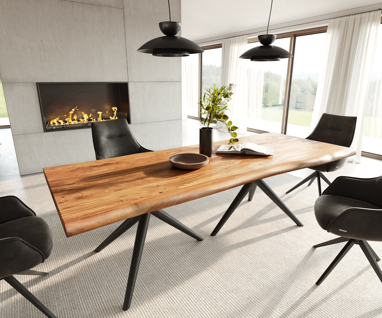 Eettafel Edge 240x100 acacia natuur Estelar rond metaal zwart Live-Edge