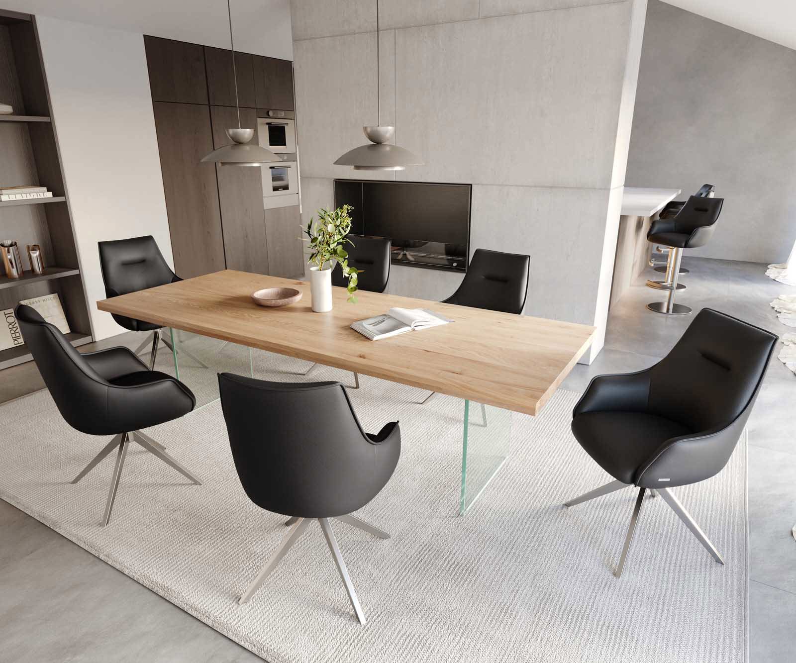 Draaistoel Alja-Flex met armleuning echt leer zwart kruisframe breed roestvrij staal 360° draaibaar pocketveer kern 4 Draaistoel Alja-Flex met armleuning echt leer zwart kruisframe breed roestvrij staal 360° draaibaar pocketveer kern 4