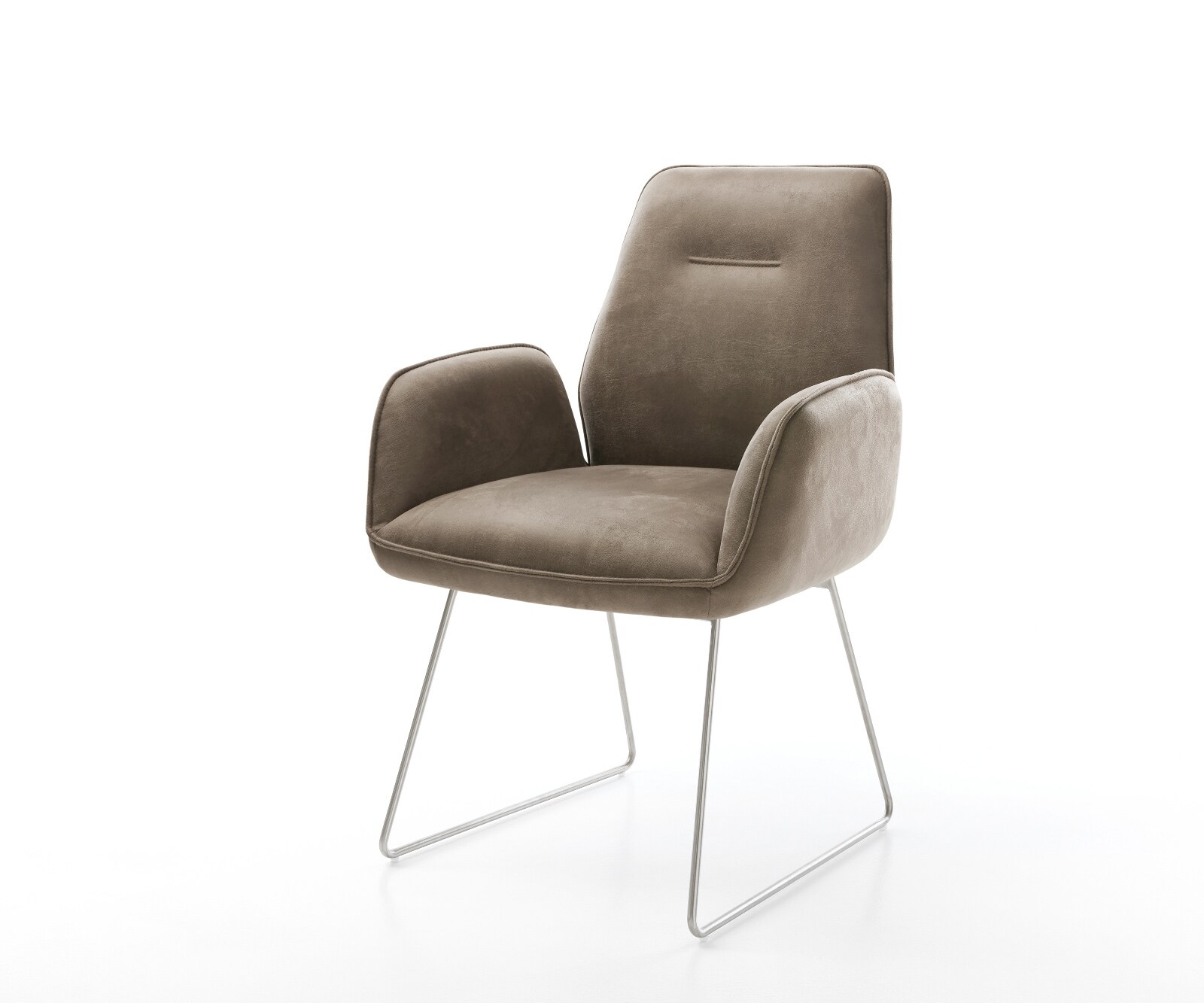 Eetkamerstoel Zoa-Flex microvelours taupe vintage slipframe roestvrij staal pocketveer kern