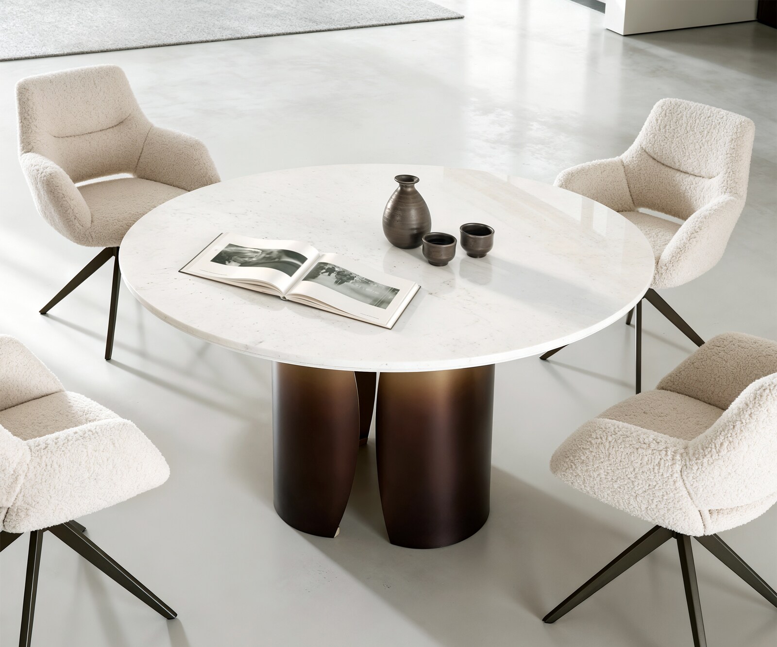 Eettafel Adenza rond 140x140 cm marmer wit metaal goud Fusion Finish 4