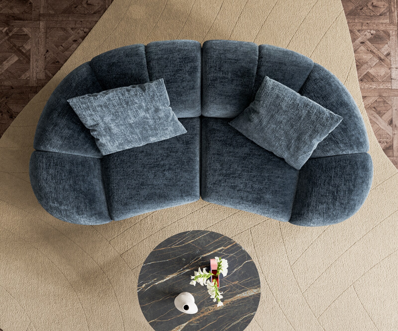 2-zitsbank Lunna 280x170 cm Chenille Blauw 2 kussens 5