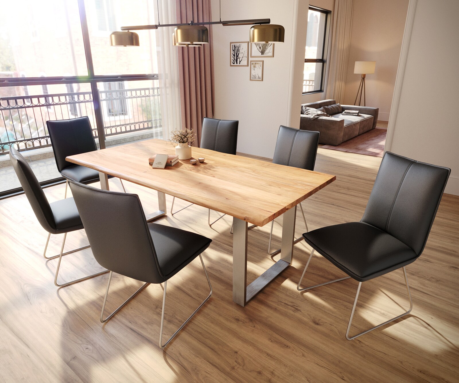 Eetkamerstoel Lelio-Flex echt leer zwart slipframe roestvrij staal pocketveer kern 3 Eetkamerstoel Lelio-Flex echt leer zwart slipframe roestvrij staal pocketveer kern 3