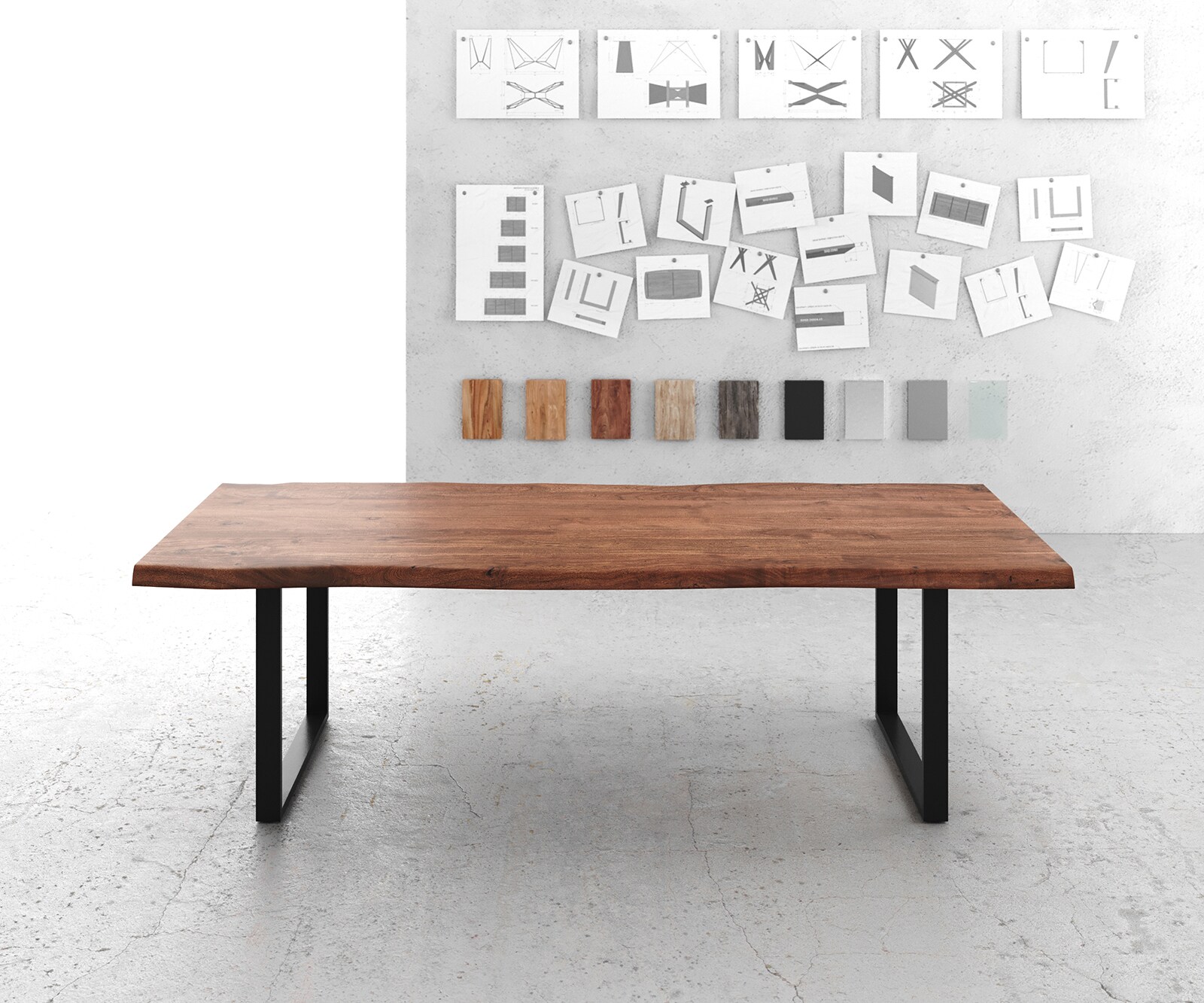 Eettafel Edge 260x100 XL acacia bruin metaal zwart Live-Edge 2