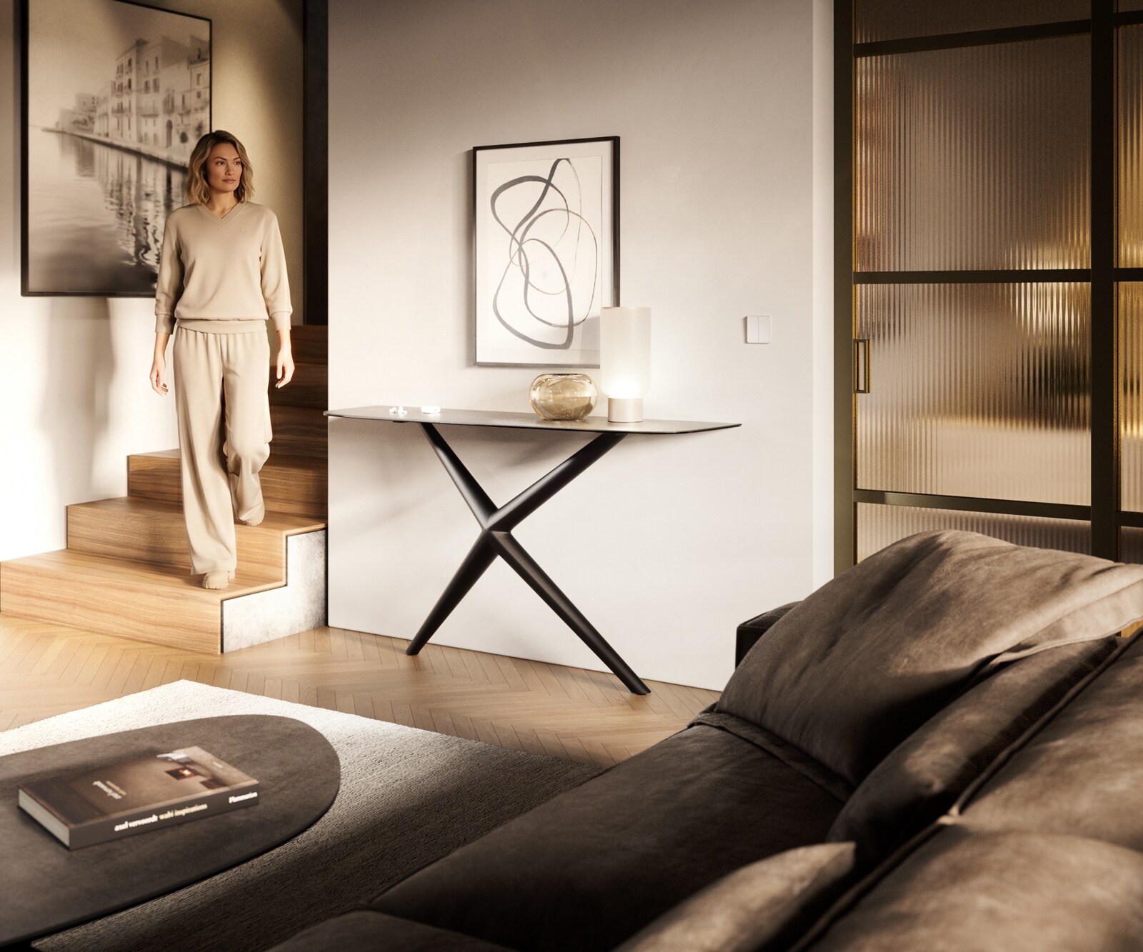 Consoletafel Edge Bootvorm 140x40 cm Keramiek Betongrijs Estelo Metaal Zwart 7