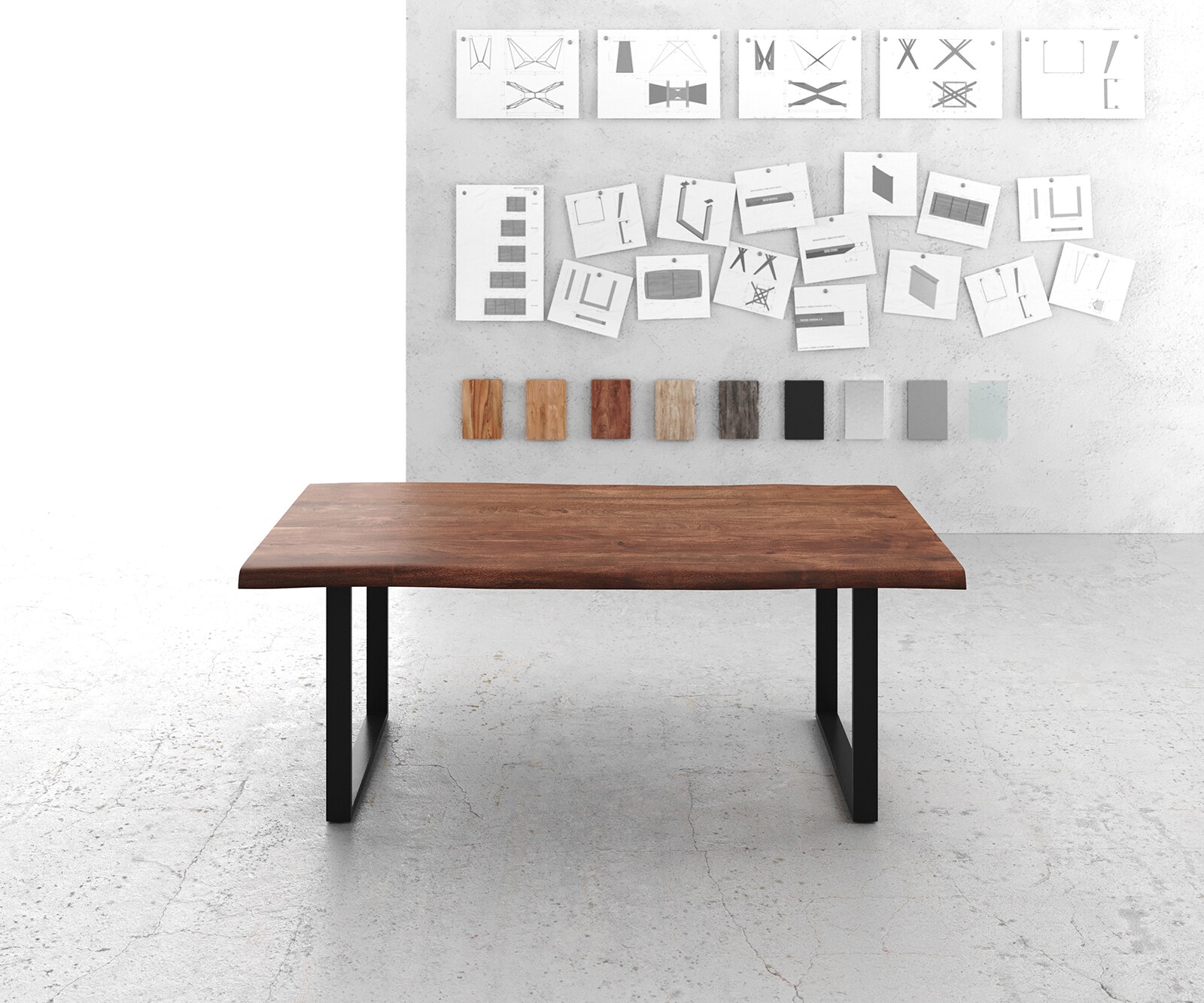 Eettafel Edge 200x100 XL acacia bruin metaal zwart Live-Edge 1