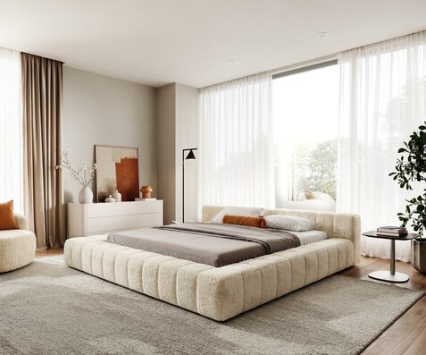 Gestoffeerd bedframe Espazio 180x200 cm Plüsch crème-wit