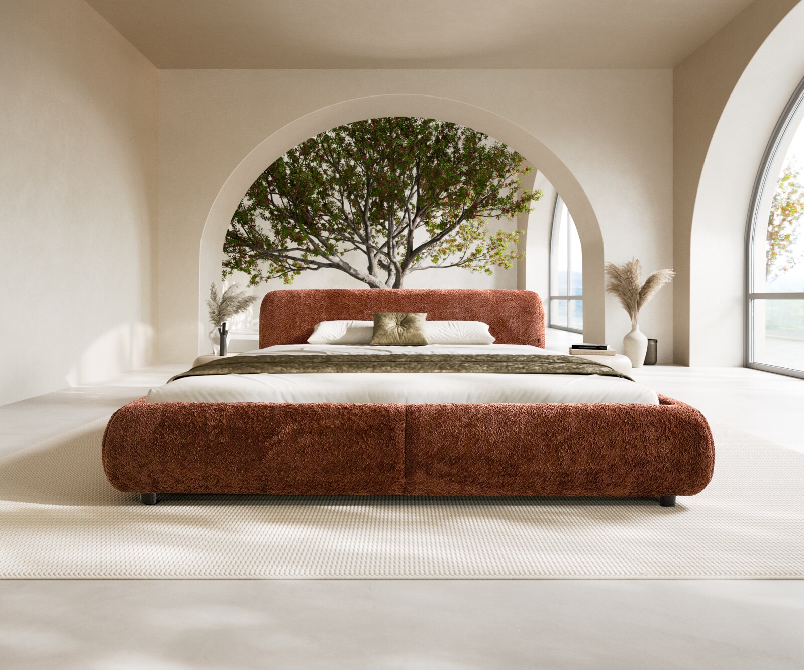 Shona gestoffeerd bedframe 180x200 cm teddy stof roest 1 Shona gestoffeerd bedframe 180x200 cm teddy stof roest 1