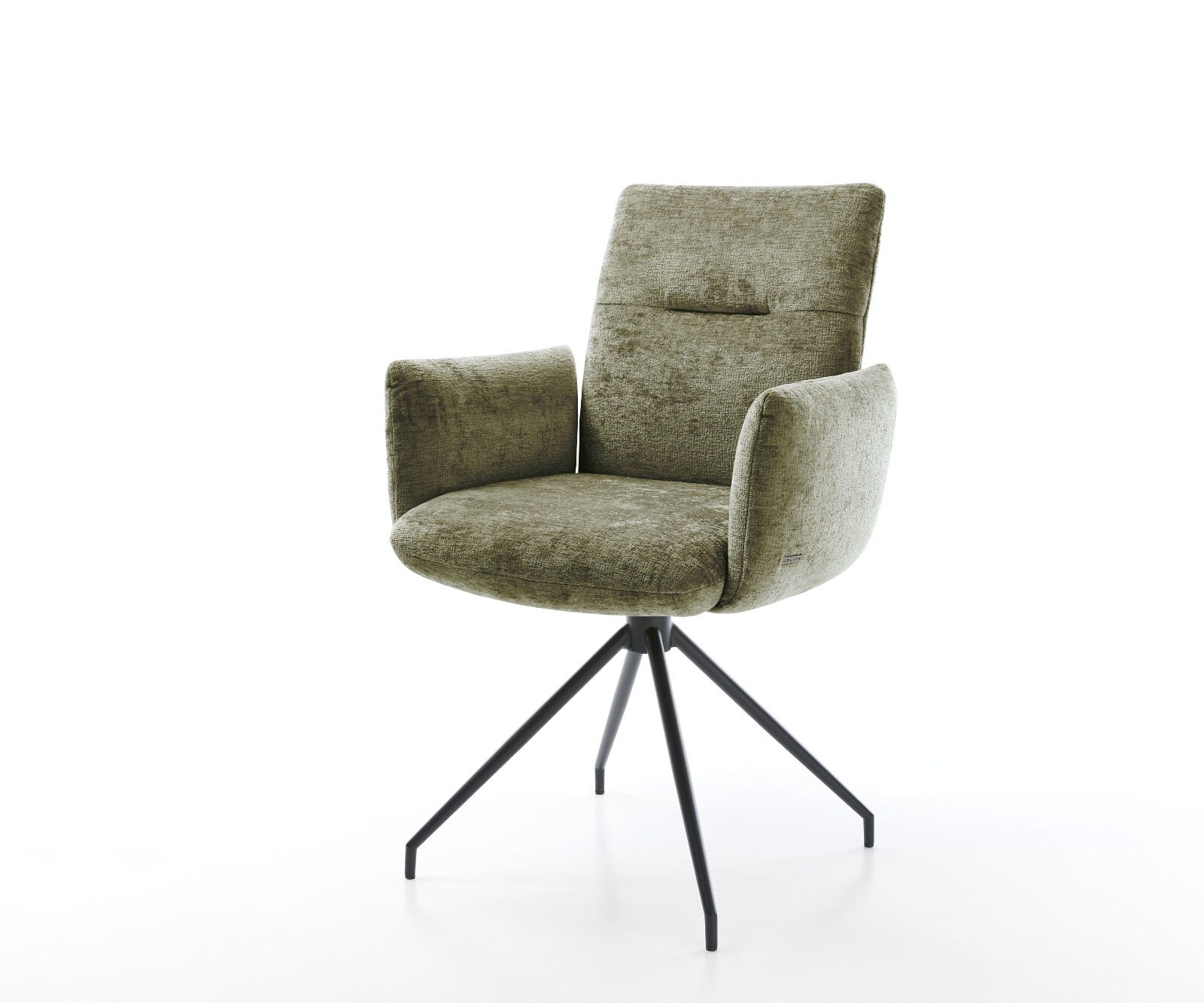 Draaistoel Jova-Flex met armleuning chenille olijfgroen kruisframe conisch zwart 180° draaibaar pocketveer kern