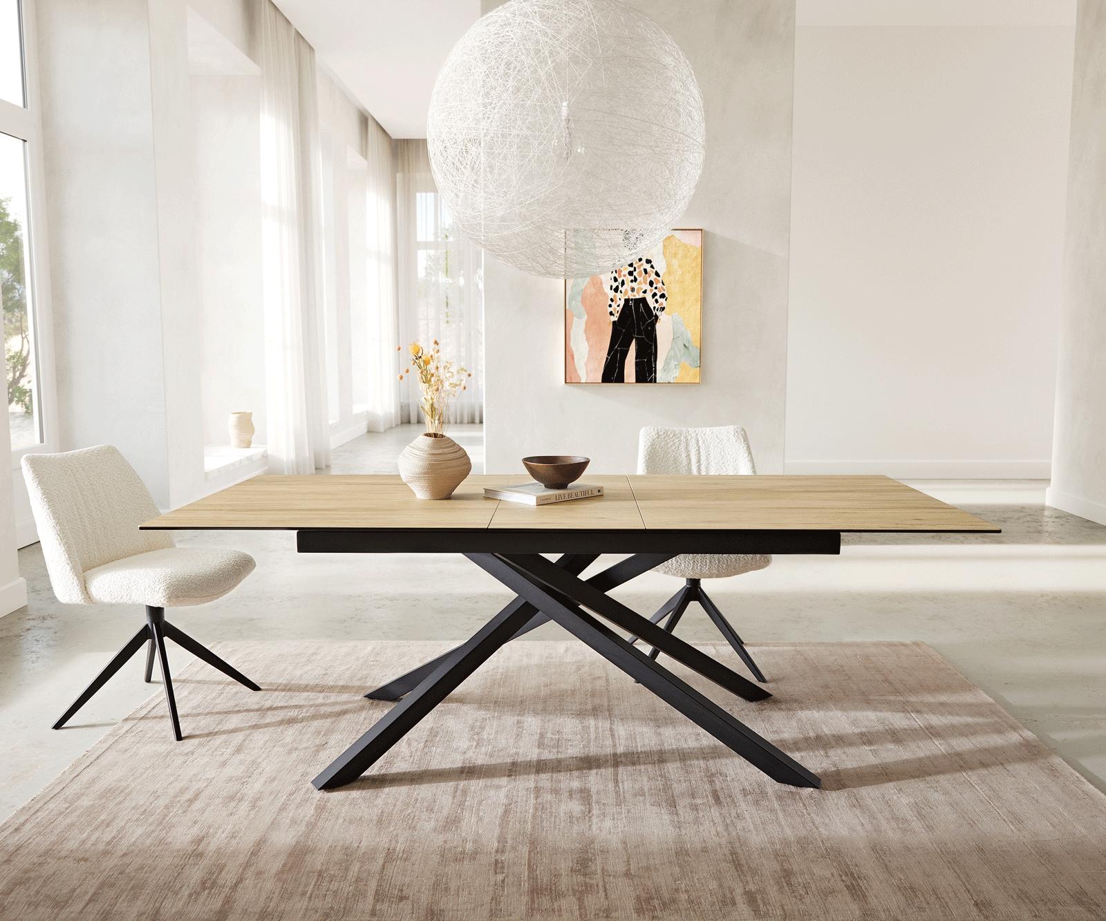 Eetkamertafel Edge 180-220x100 keramiek Laminam® Sabbia eiken kleur kruisframe rechthoek zwart uitschuifbaar 6