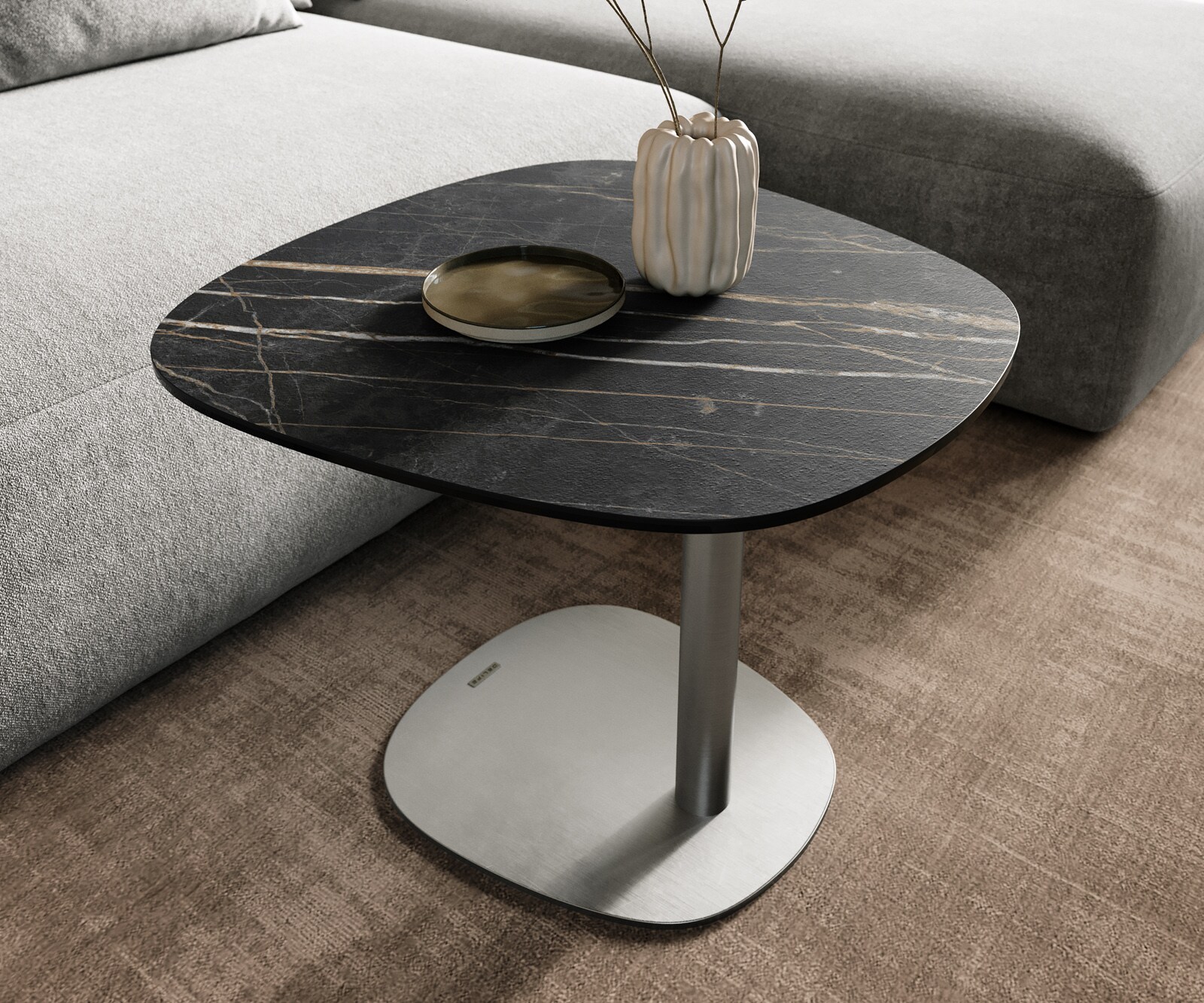 Bijzettafel Edge Boot 60x60 cm keramiek Laminam® Noir Desir bruin Eleny geborsteld roestvrij staal 5