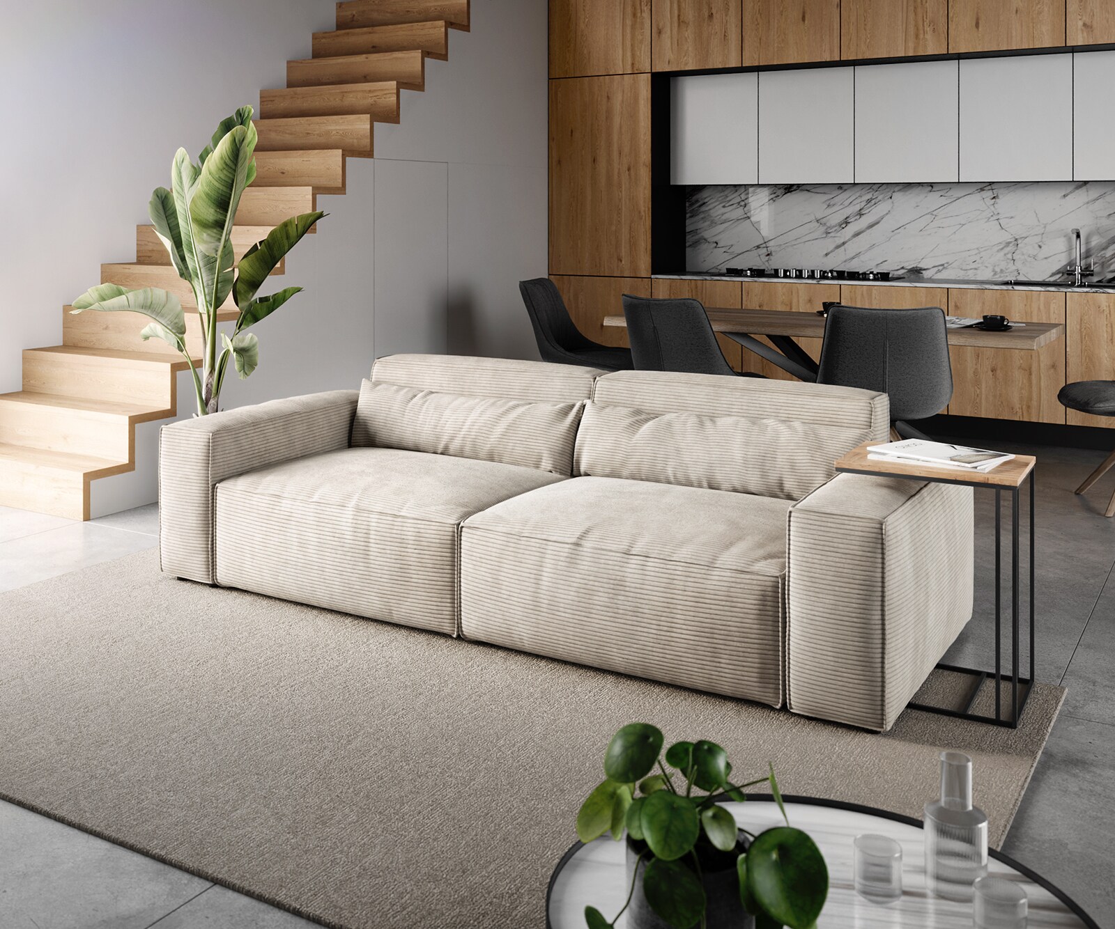 Grote bank Sirpio 230x95 cm koorduroy beige