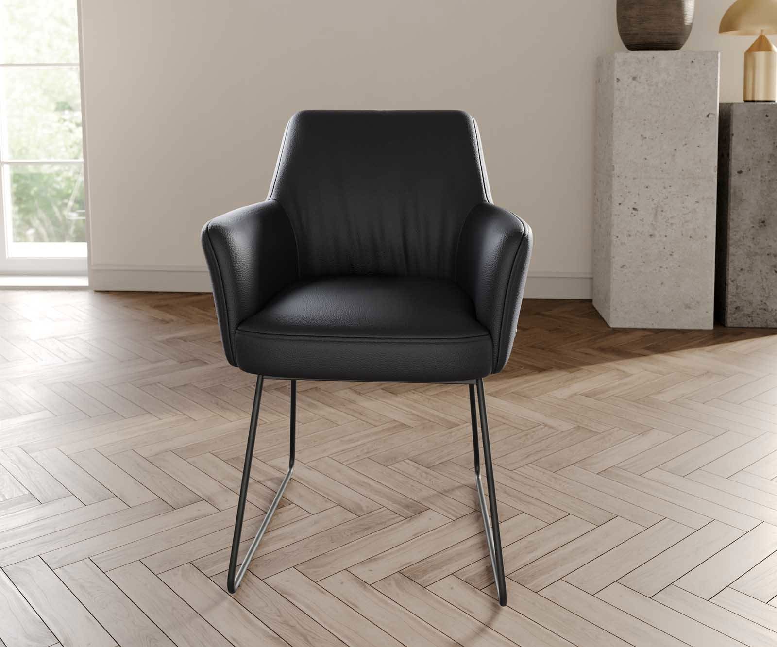 Eetkamerstoel Xana-Flex met armleuning echt leer zwart slipframe zwart pocketveer kern 1 Eetkamerstoel Xana-Flex met armleuning echt leer zwart slipframe zwart pocketveer kern 1