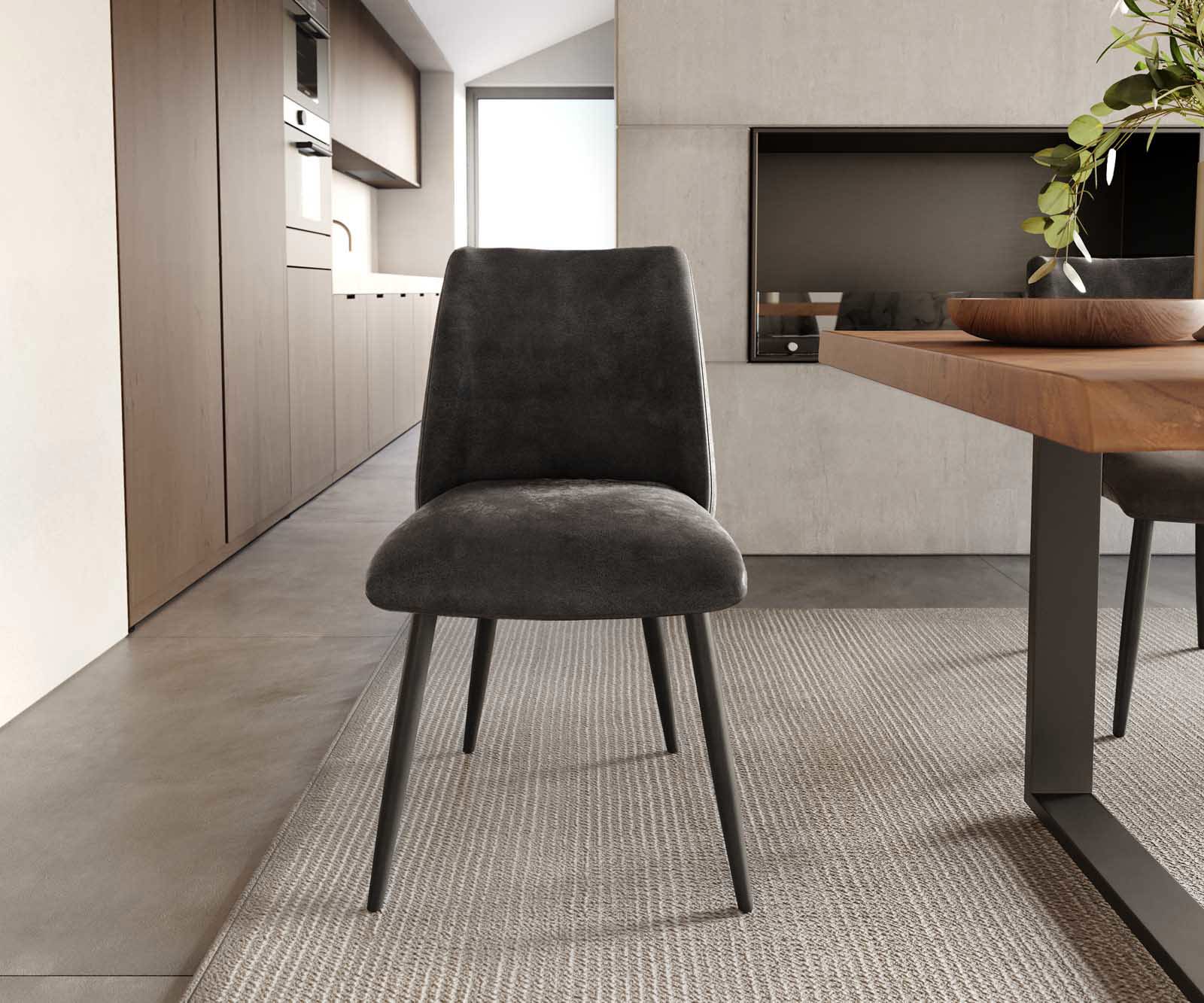 Eetkamerstoel Elso-Flex microvelours antraciet vintage 4-poot conisch zwart pocketveer kern 1 Eetkamerstoel Elso-Flex microvelours antraciet vintage 4-poot conisch zwart pocketveer kern 1