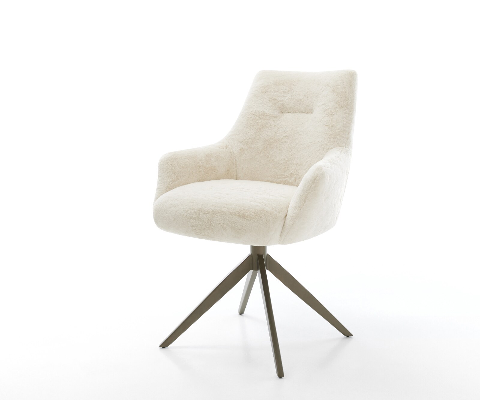 Draaistoel Alja-Flex met armleuning pluchen crème-wit kruisframe breed afwerking met titanium 360° draaibaar rocker-functie pocketveer kern