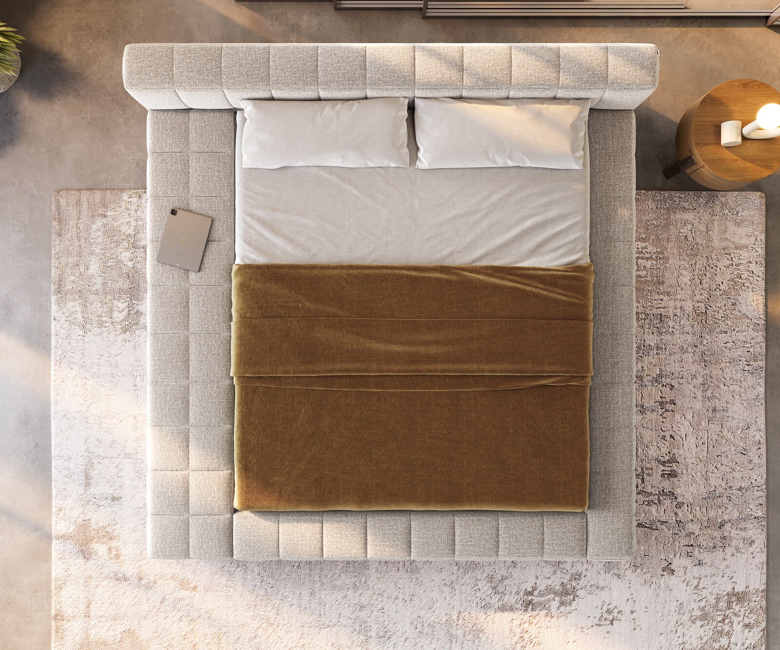 Gestoffeerd bedframe Espazio 180x200 cm geweven stof Soft Beige 5