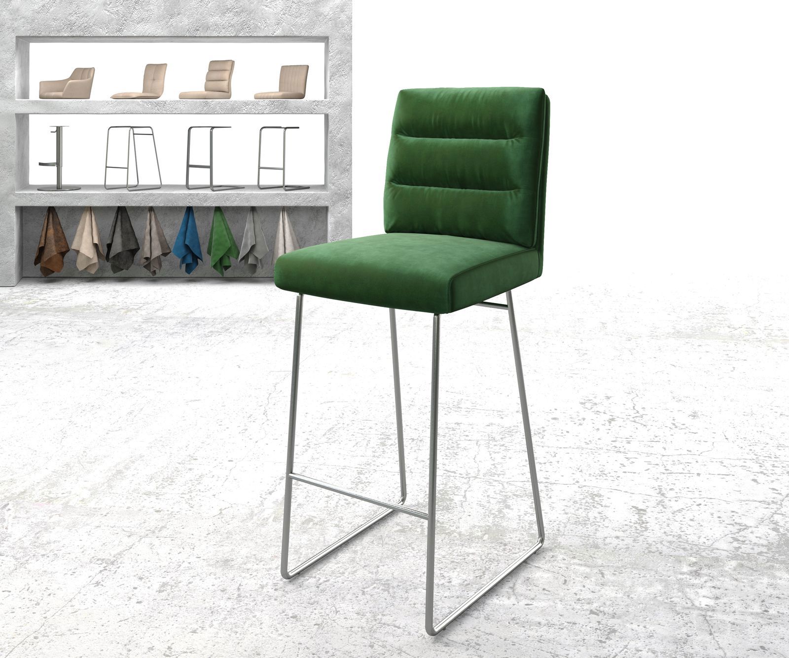 Barstoel Pela-Flex fluweel groen slipframe roestvrij staal