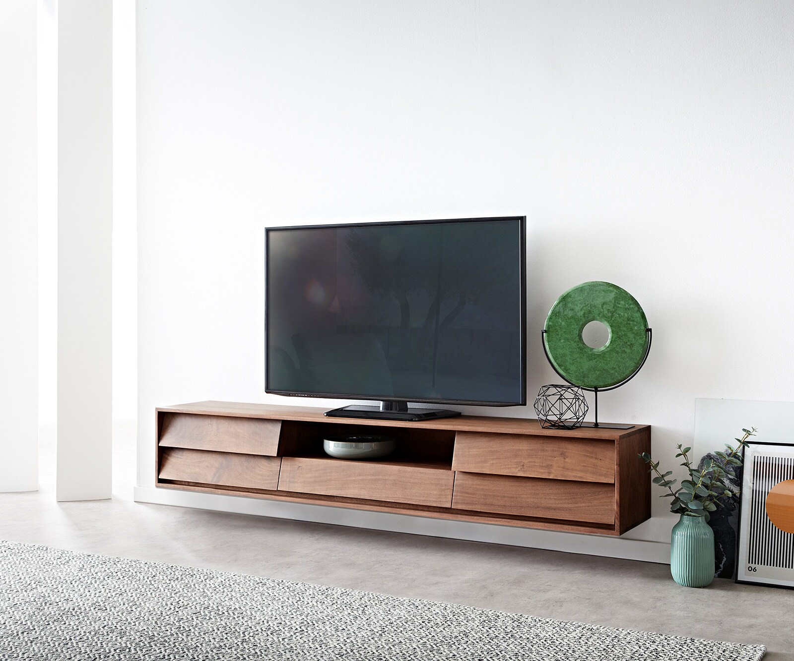 TV-Meubel Eloi Acacia Bruin 200x35 cm 2 Deuren 1 Lade Zwevend