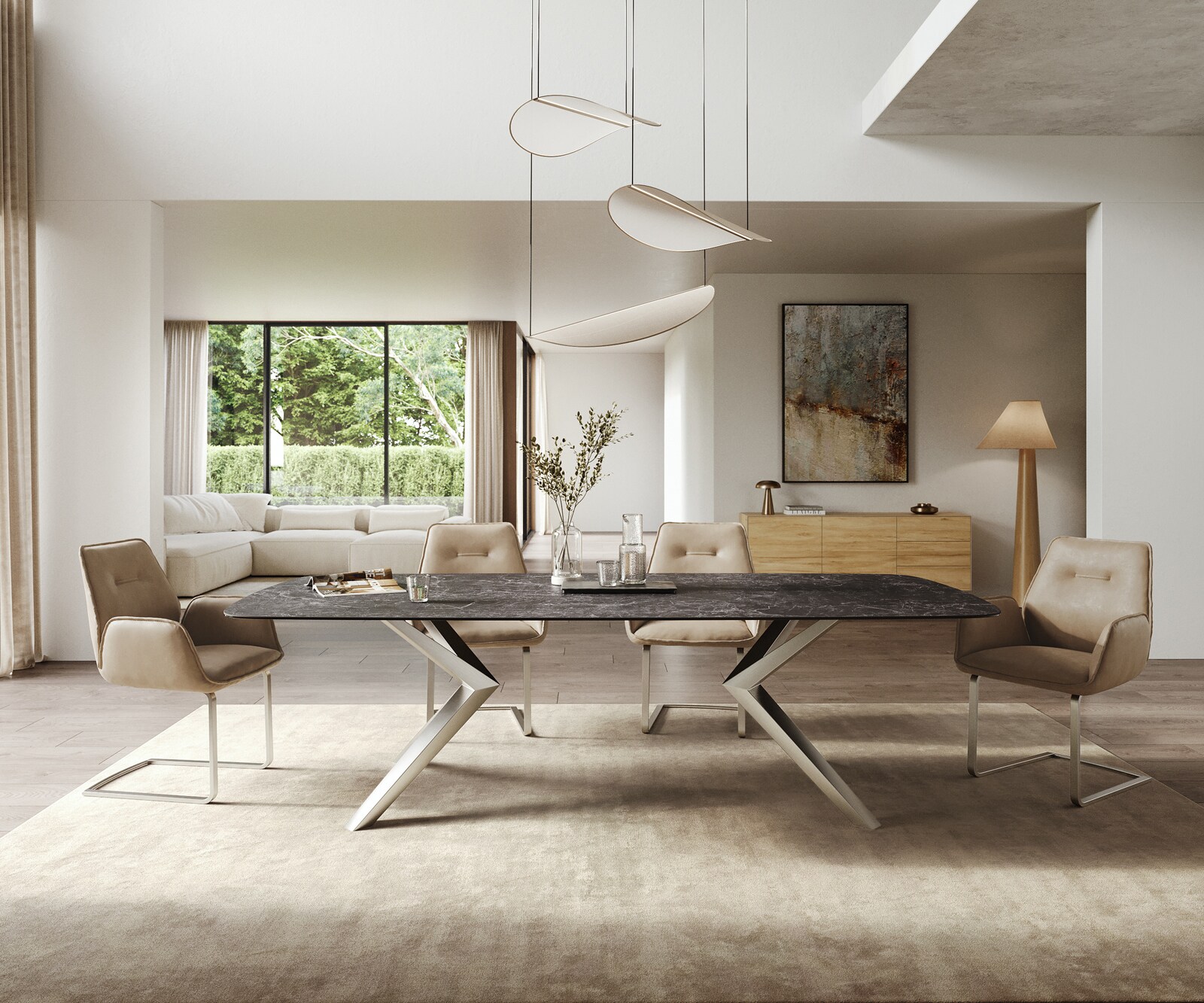 Eettafel Edge Boot 260x120 cm Keramiek Laminam® Nero Greco Anthrazit Zenthara hoekig Roestvrij staal 1