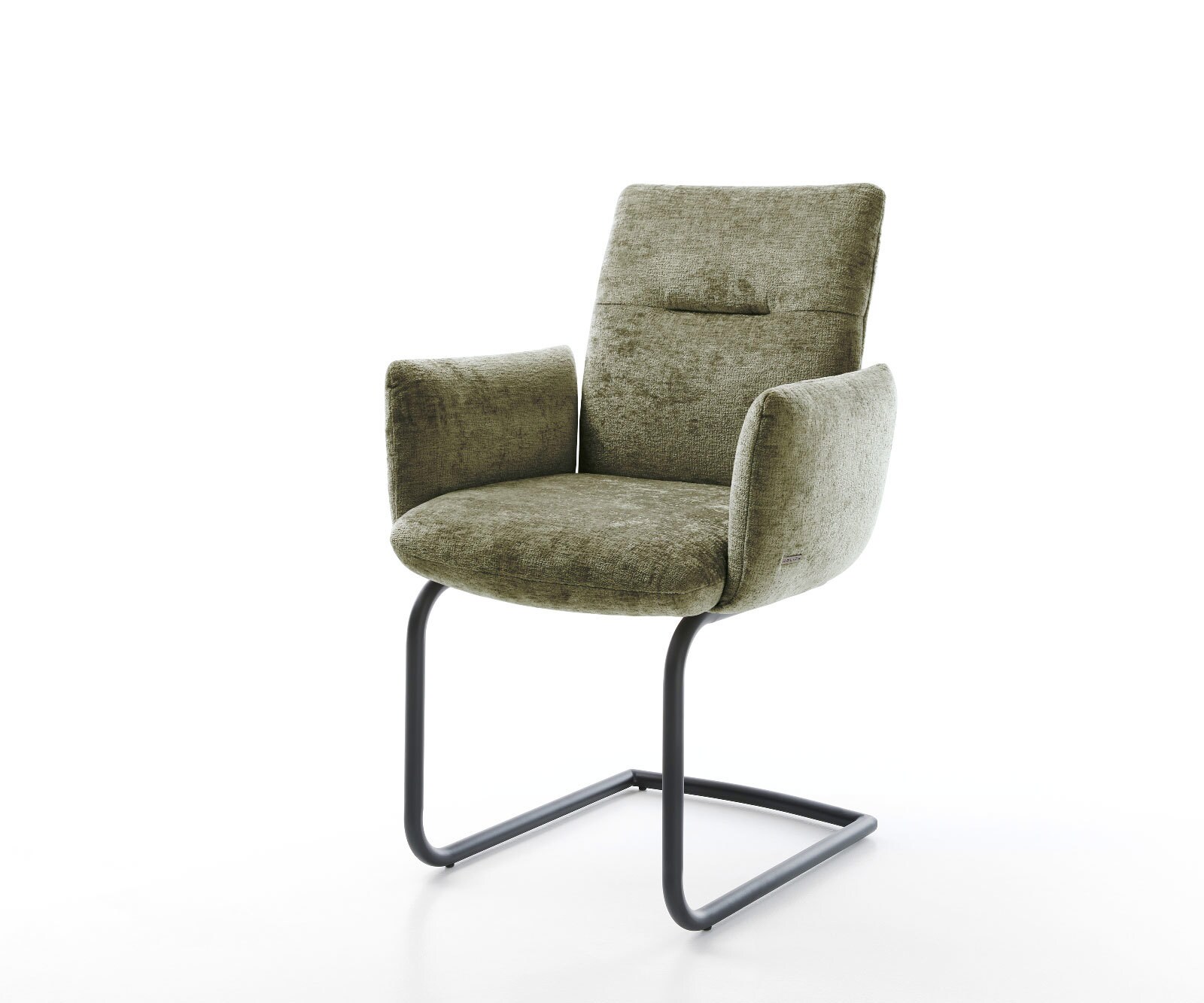 Sledemodel Jova-Flex met armleuning chenille olijfgroen sledemodel rond zwart pocketveer kern