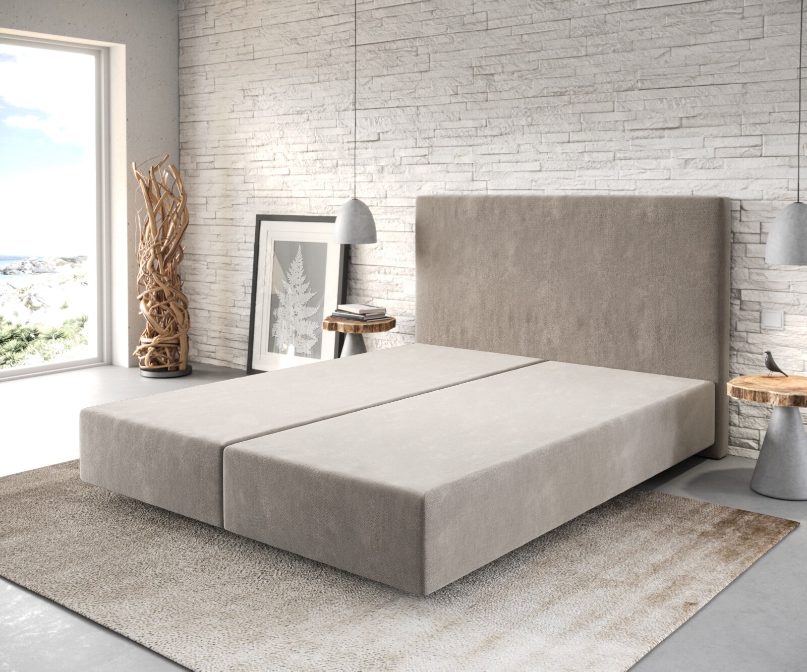 Boxspring frame Dream-Well 160x200 cm Beige Mikrofaser