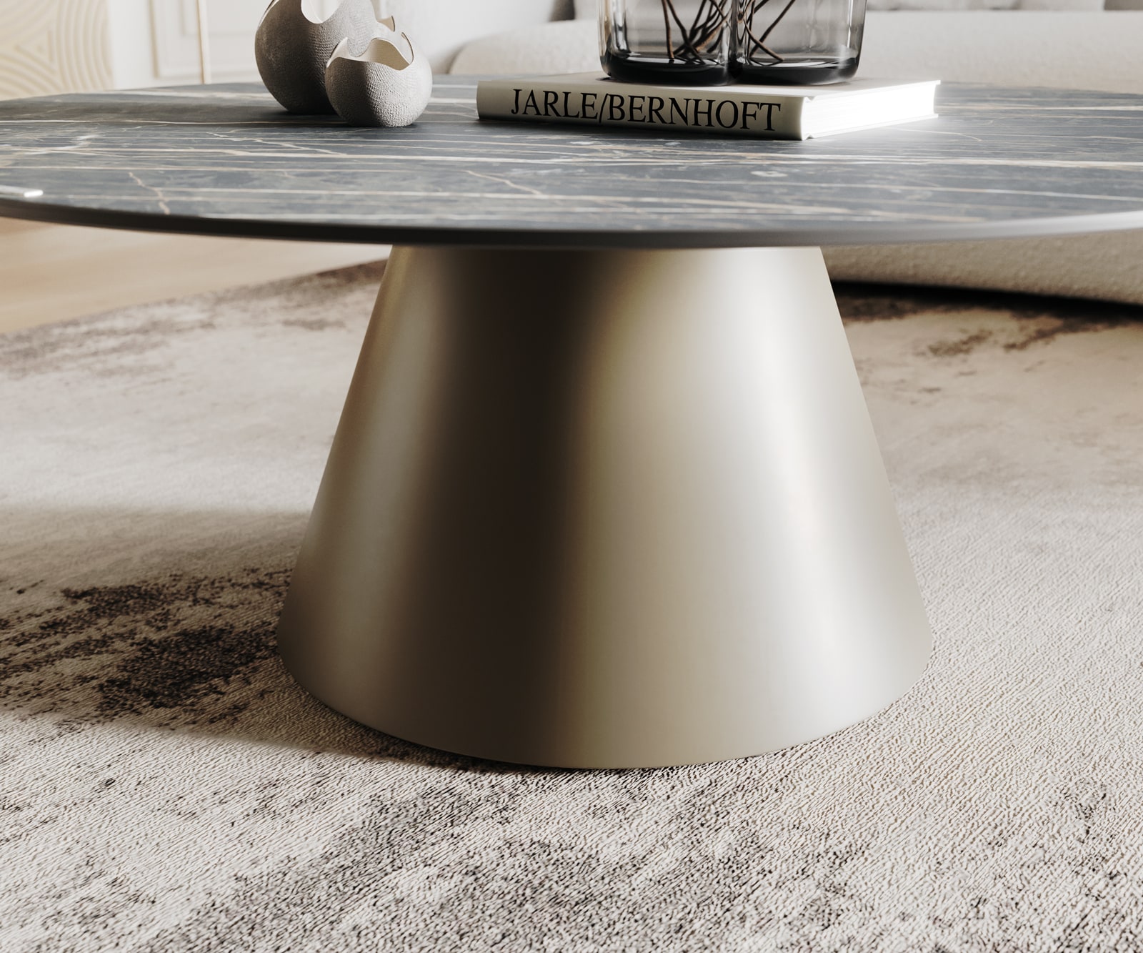 Salontafel Borna 100x100 cm keramiek Laminam®Noir Desir Bruin onderstel conisch effect titanium 4 Salontafel Borna 100x100 cm keramiek Laminam®Noir Desir Bruin onderstel conisch effect titanium 4