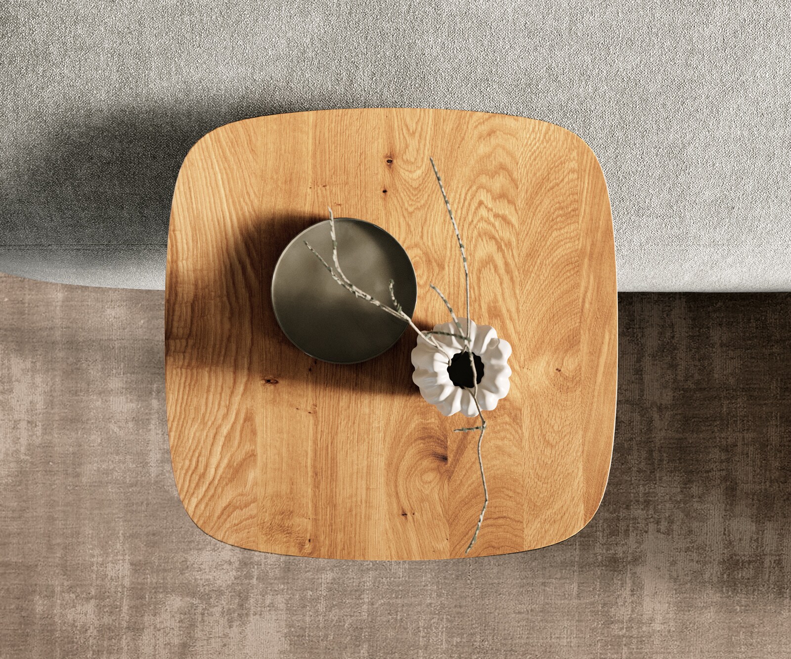 Bijzettafel Edge Boot 50x50 cm Eiken Naturel Zwitserse rand Eleny zwart metaal 3