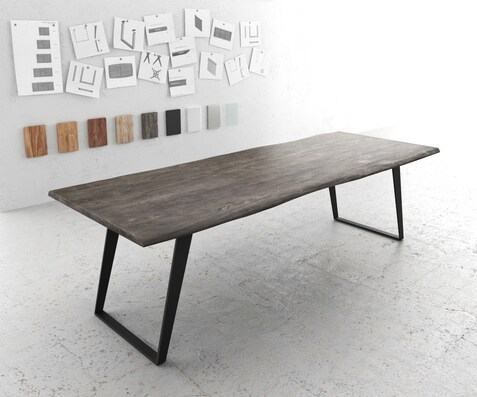 Eettafel Edge 260x100 acacia platina metaal schuin Live-Edge