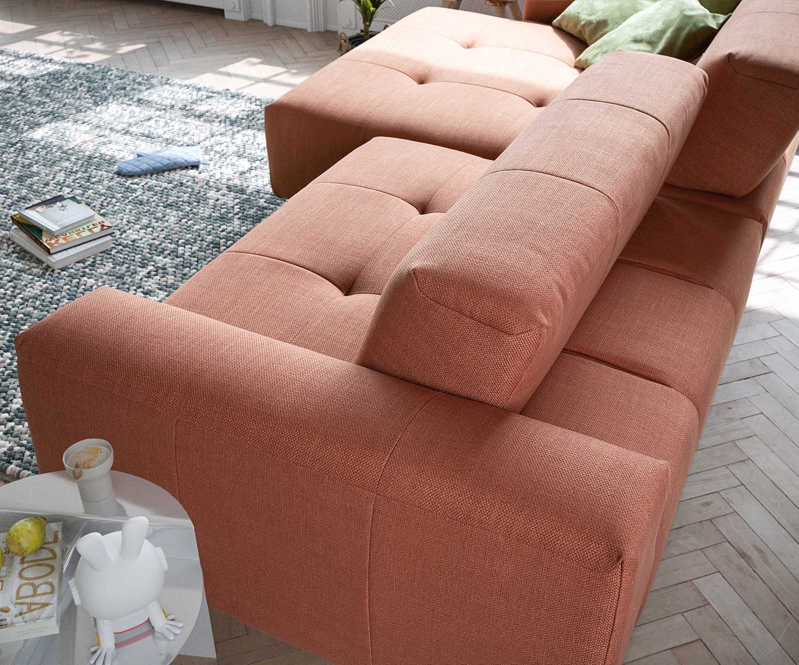 Hoekbank Lazaro 300x160 cm geweven oranje voetenbank links met zitdiepteverstelling 3
