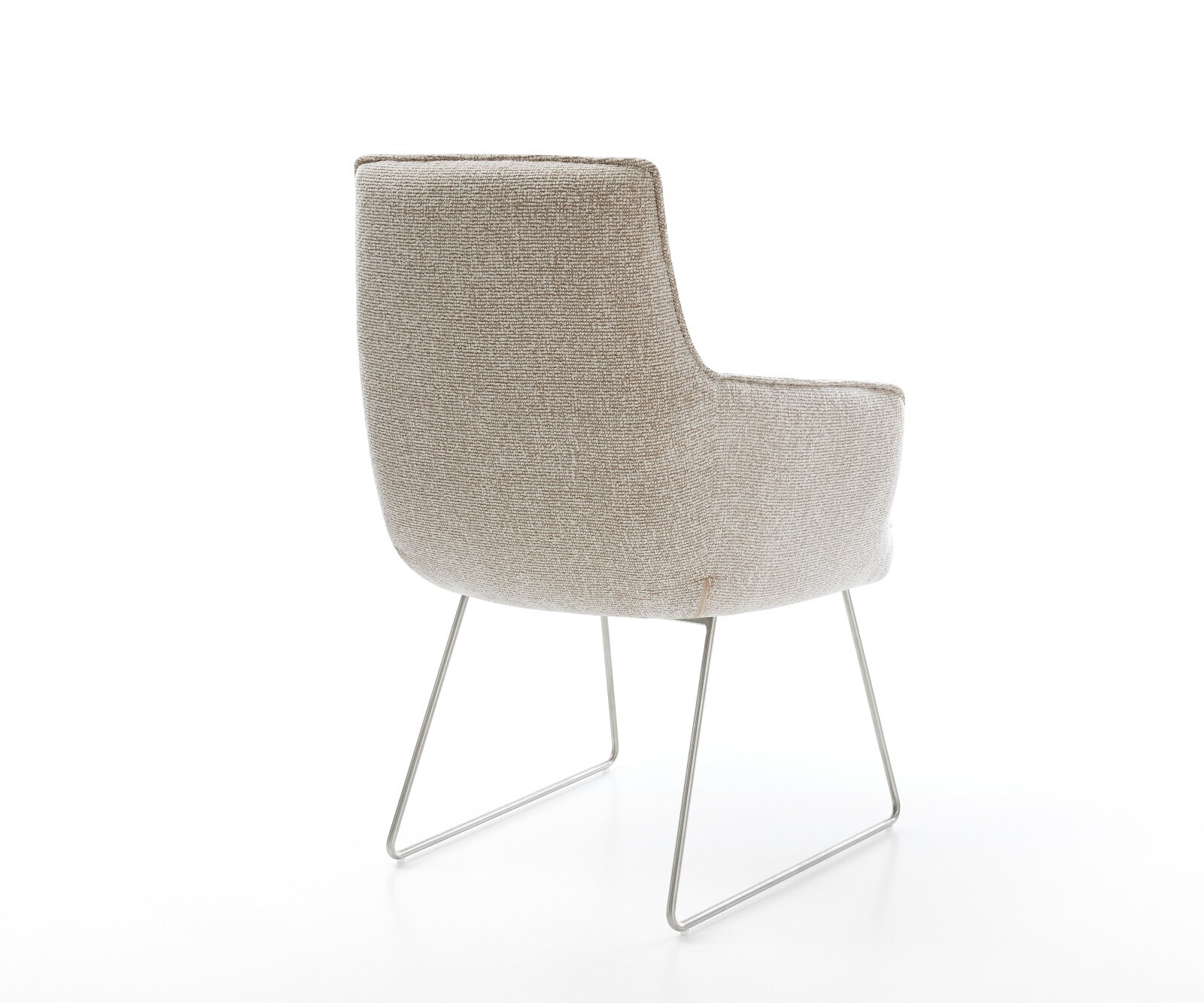 Eetkamerstoel Heira-Flex met armleuning geweven stof beige slipframe roestvrij staal pocketveer kern 5