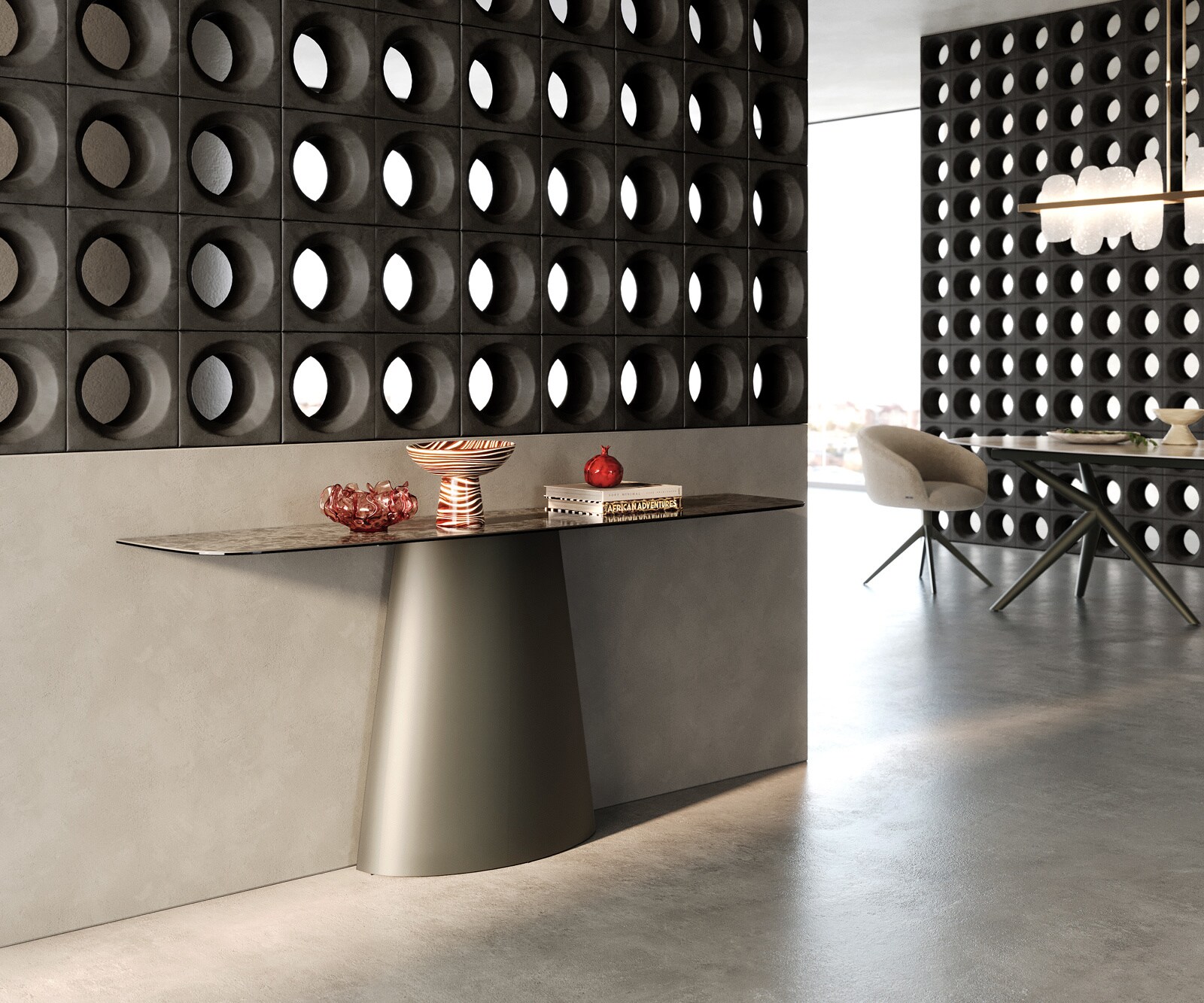 Consoletafel Edge Bootvorm 180x40 cm Keramiek Emperador Extra Lucidato Dunkelbraun Conos Metaal Effektfinish Titan 7
