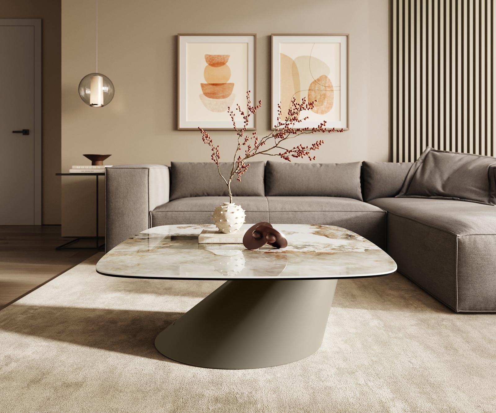 Salontafel Edge Boot 90x90 cm keramiek Minas Melange Conis Metall effectafwerking titaan 2