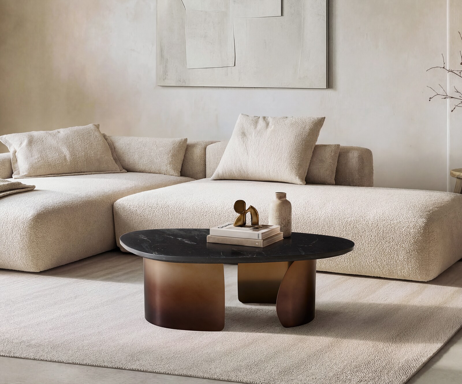Salontafel Marvello 100x50 cm marmer zwart goud metaal goud fusion afwerking