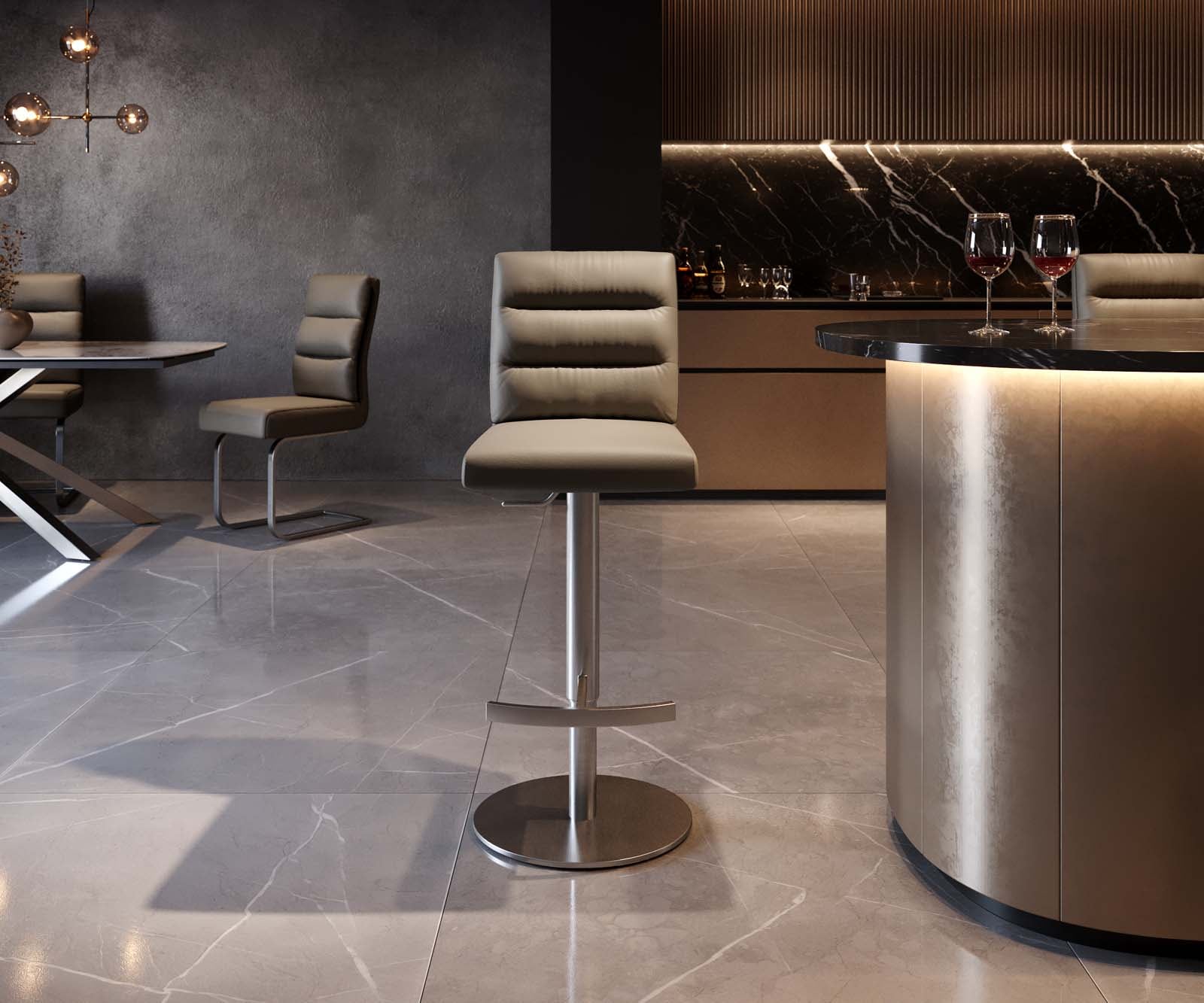 Barstoel Pela-Flex Volledig leer Mud Draaivoet in hoogte verstelbaar RVS Draaibaar pocketvering 3