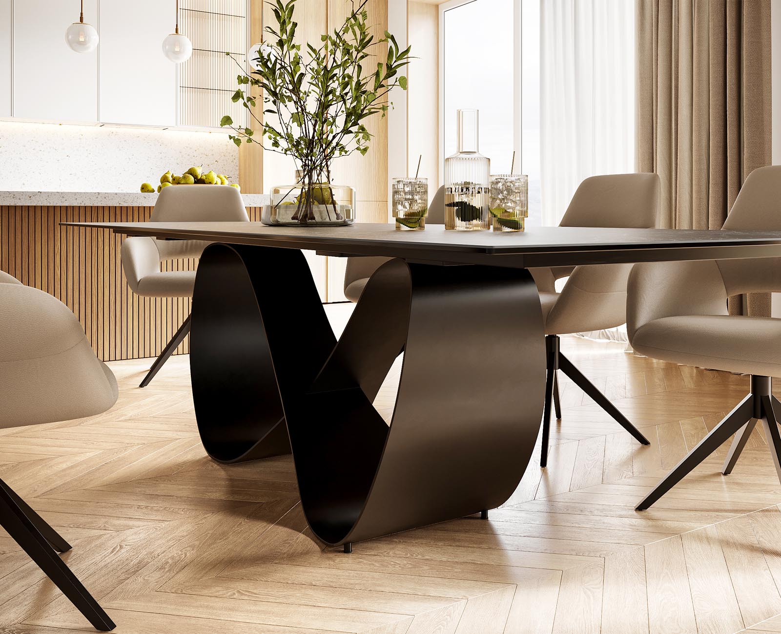 Eettafel Edge 300x100 Keramiek Laminam® Nero Greco Antraciet Infinity Metaal Zwart 5
