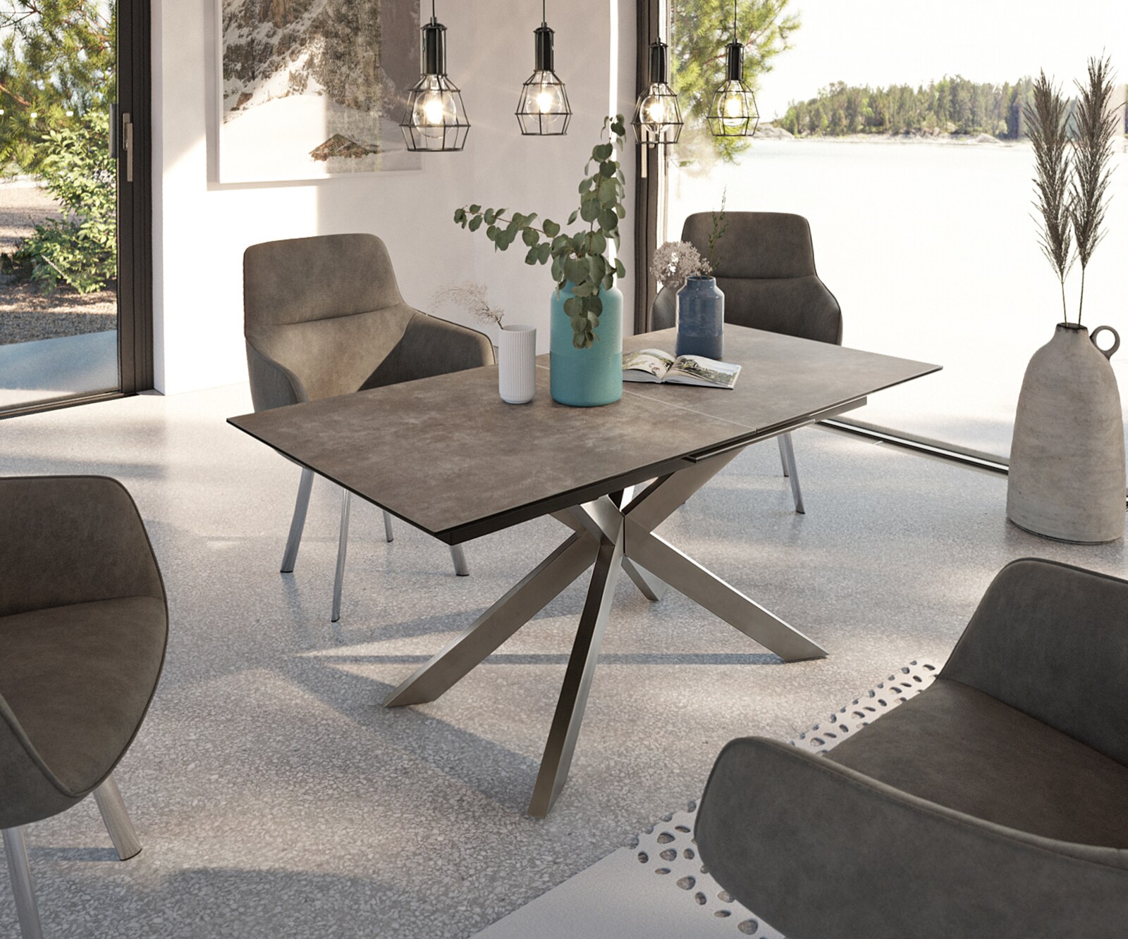 Eettafel Daven 160/200x90 cm keramisch bruin metaal uitschuifbaar 1