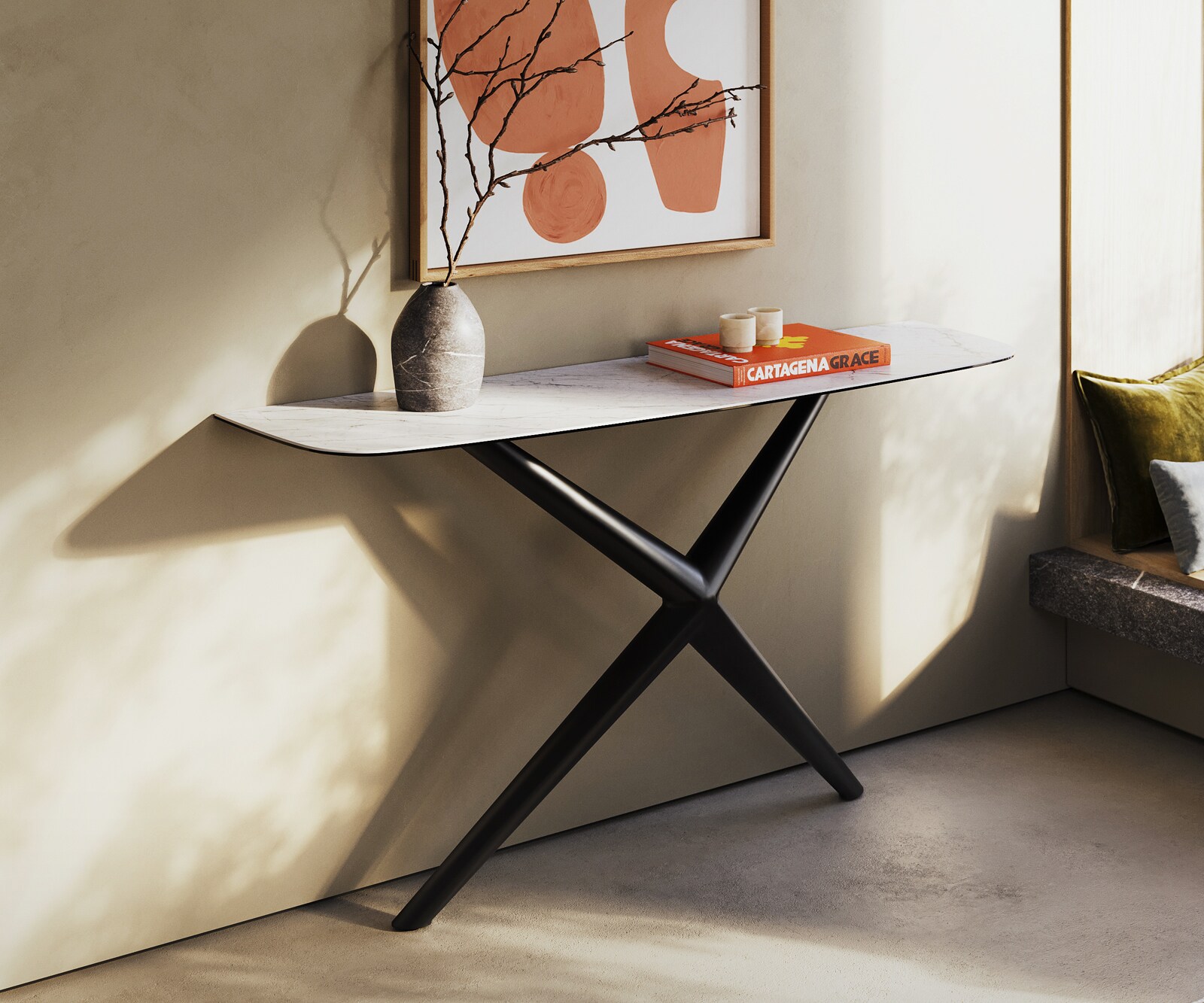 Consoletafel Edge Bootvorm 140x40 cm Keramiek Laminam® Statuarietto Weiß Estelo Metaal Zwart 4