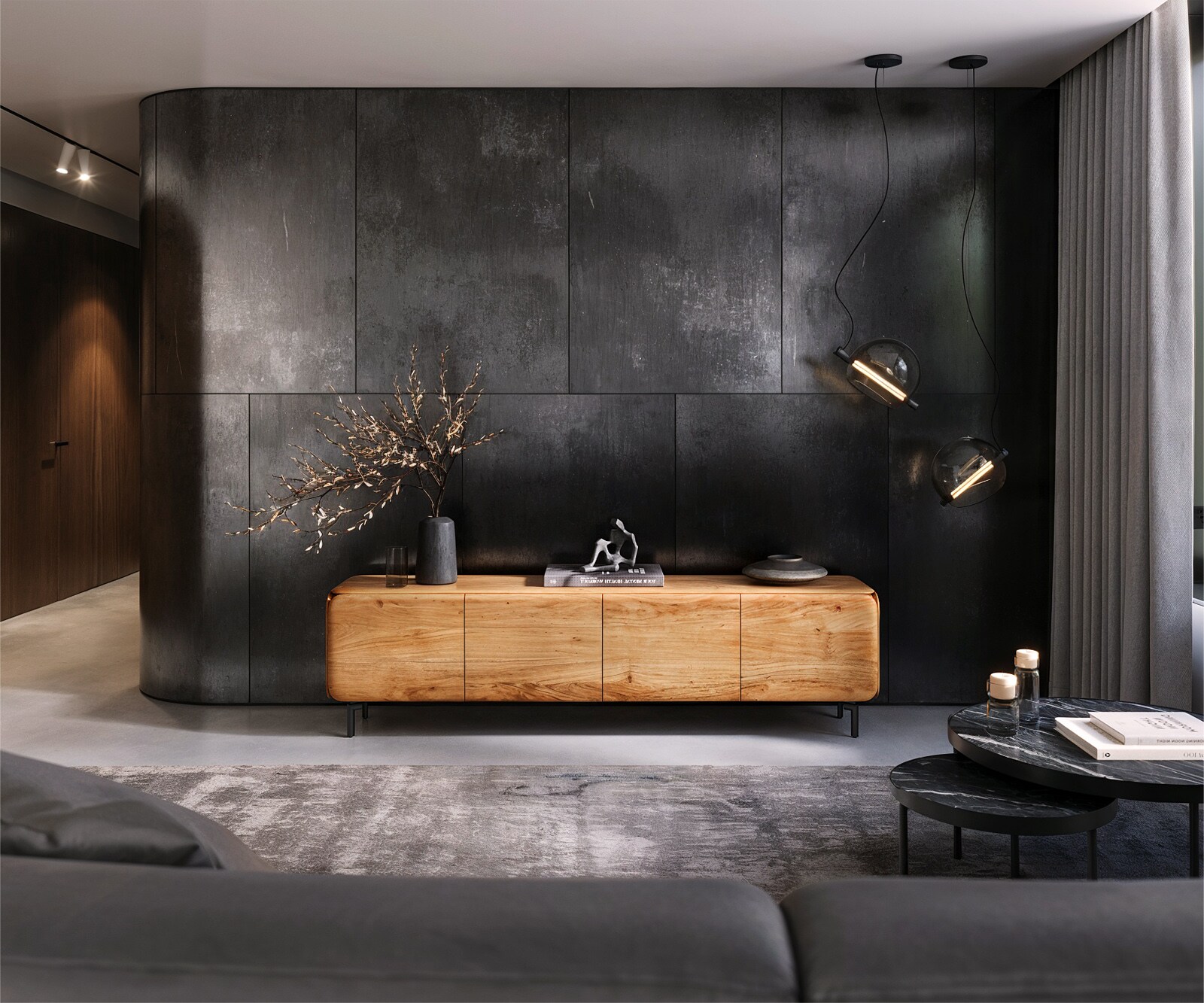 TV-meubel Shavani 200 cm acacia natuur 4 deuren poot ovaal metaal zwart 2