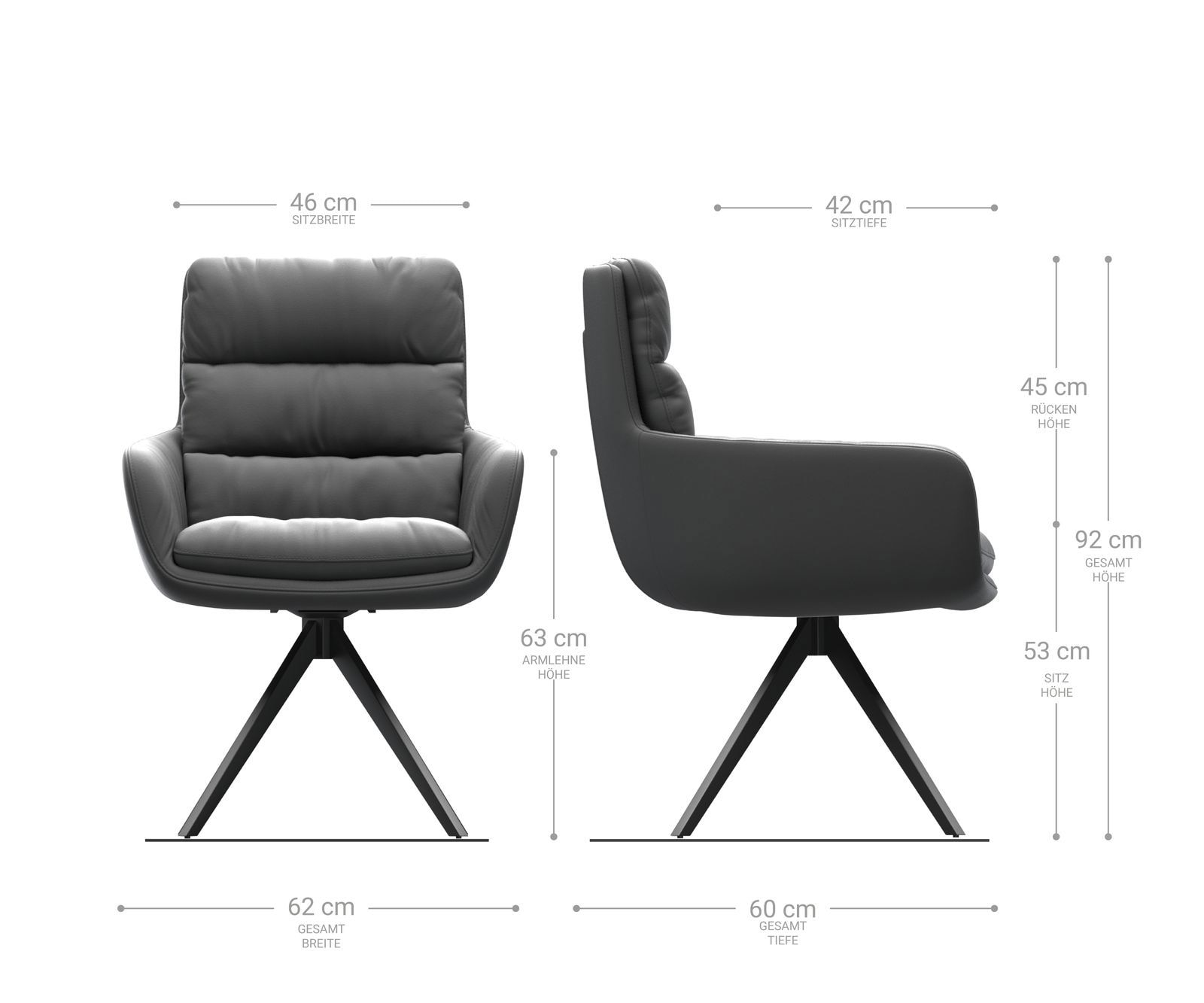 Eetkamerstoel Abelia-Flex met armleuning echt leer zwart kruisframe hoekig zwart 5 Eetkamerstoel Abelia-Flex met armleuning echt leer zwart kruisframe hoekig zwart 5