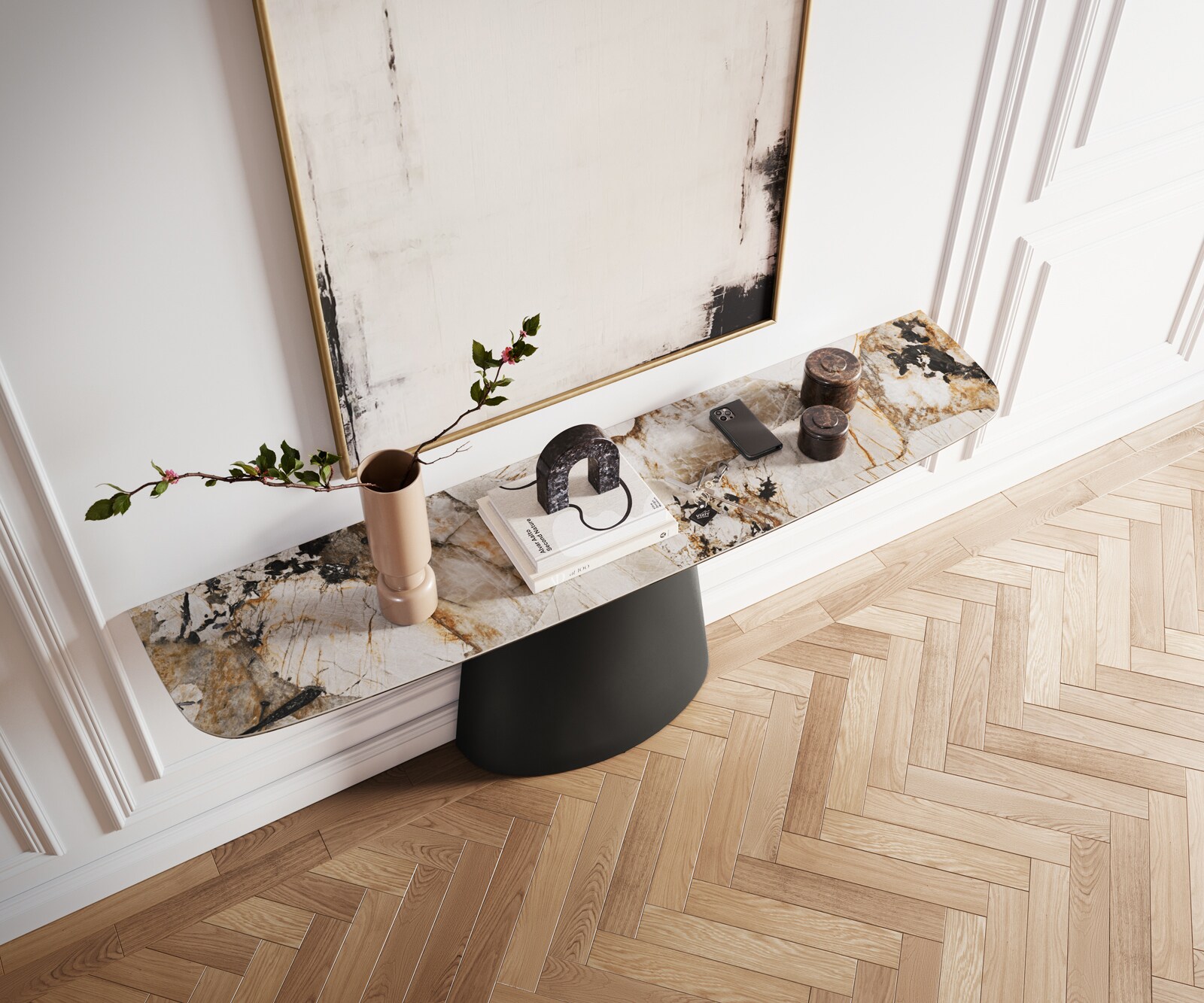 Consoletafel Edge Bootvorm 180x40 cm Keramiek Patagonia Poliert Conos Metaal Zwart 4