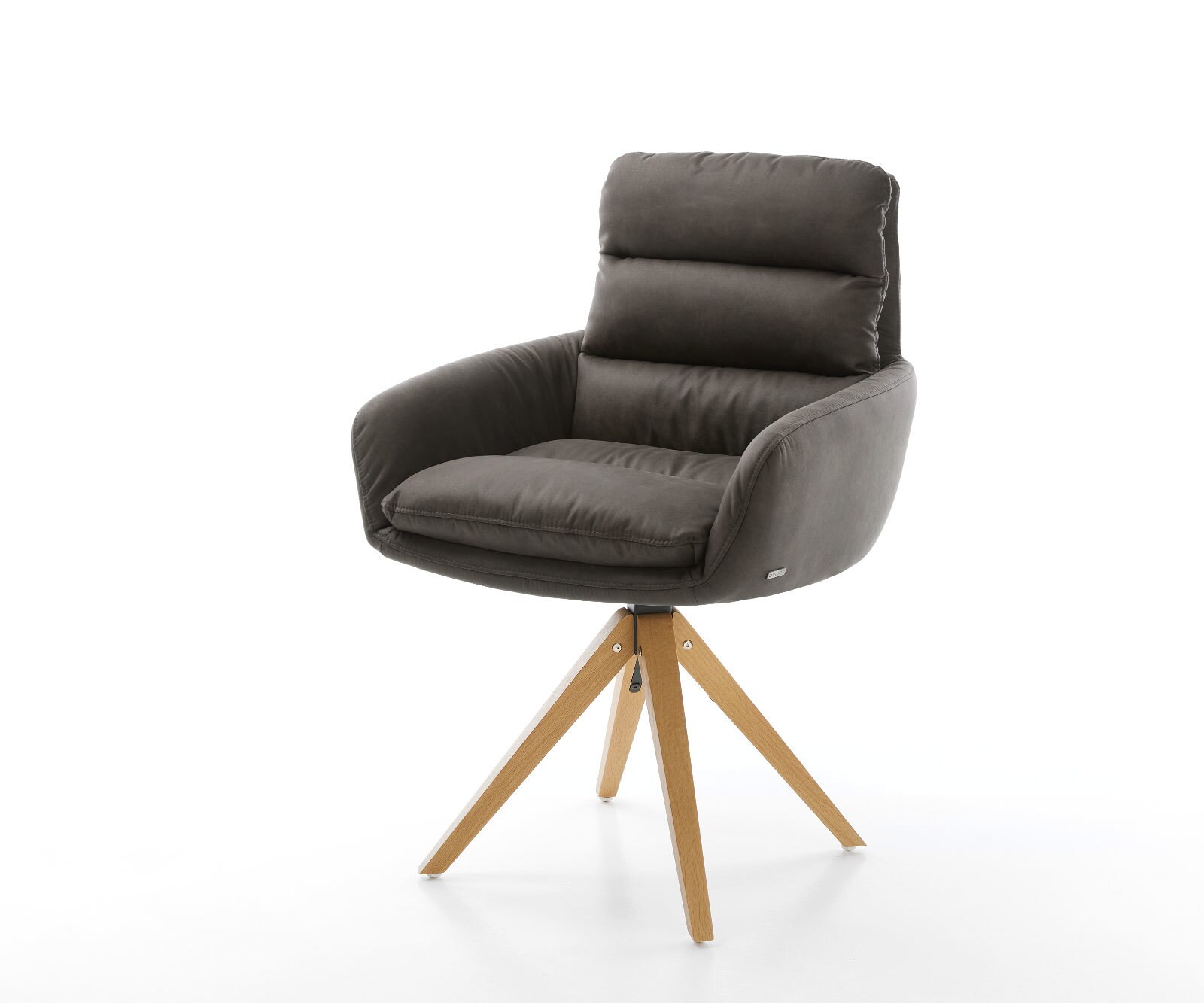 Eetkamerstoel Abelia-Flex met armleuning microvelours antraciet vintage houten frame hoekig natuur