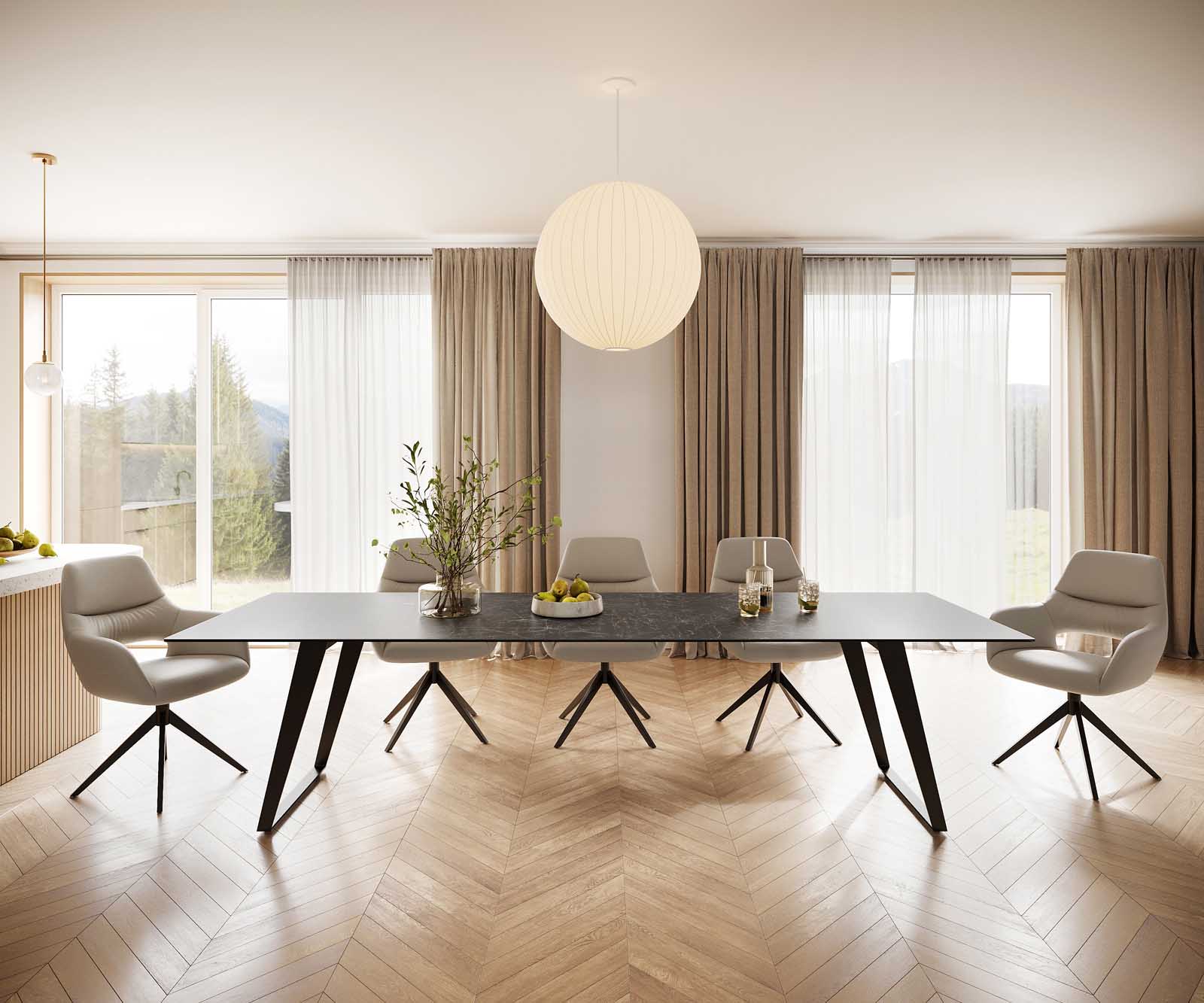 Eettafel Edge 300x100 keramiek Laminam® Nero Greco grijs metaal schuin zwart 1